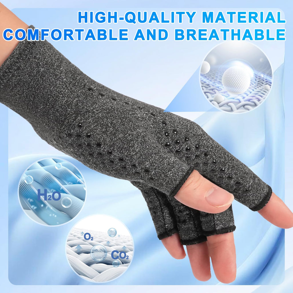 DRNAIETY 2-Pair Arthritis Compression Gloves- for Hand Arthritis, Carpal Tunnel Pain, Rheumatoid Arthritis, RSI, Fingerless, Anti-Slip, Breathable Gloves for Men & Women, Typing, Daily Use(M Brown)
