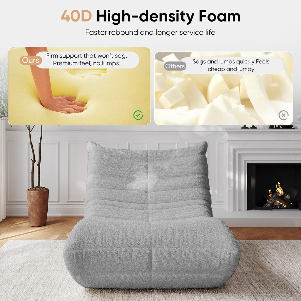 Adults Bean Bag Chairs Lazy Floor Sofa Togo Couch Comfy Memory Foam Reading Chair Teddy Fleece BeanBag for Living Room Bedroom Dorm Office Gaming Room, Green, 1 Seater
