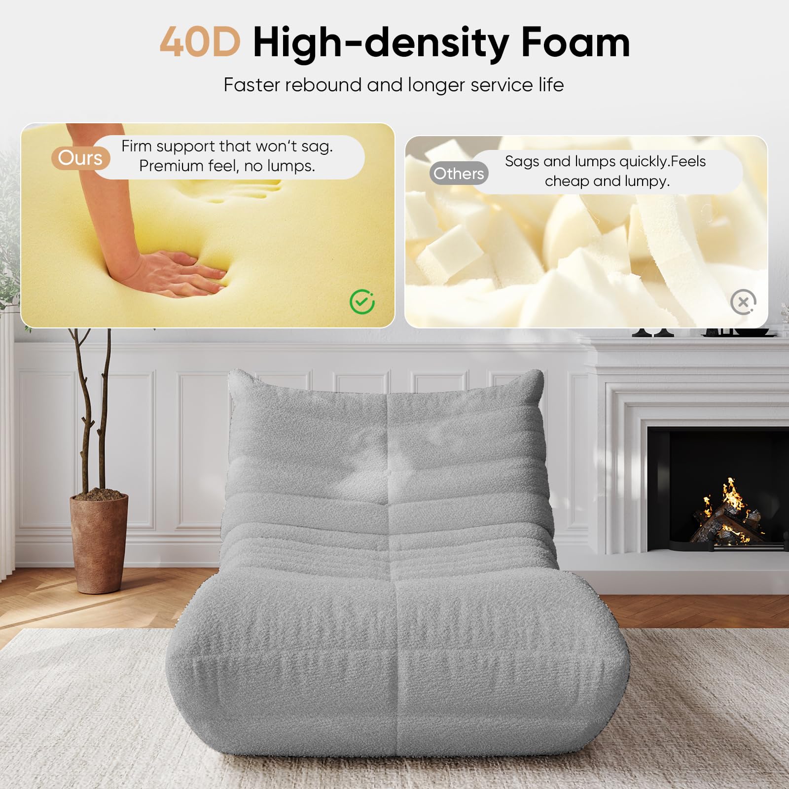 Adults Bean Bag Chairs Lazy Floor Sofa Togo Couch Comfy Memory Foam Reading Chair Teddy Fleece BeanBag for Living Room Bedroom Dorm Office Gaming Room, Green, 1 Seater