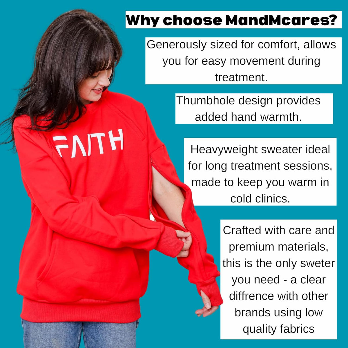 Warm Dialysis Sweatshirt with Chest & Arm Zipper Access, Chemo & Infusion Treatment Clothing for Men & Women