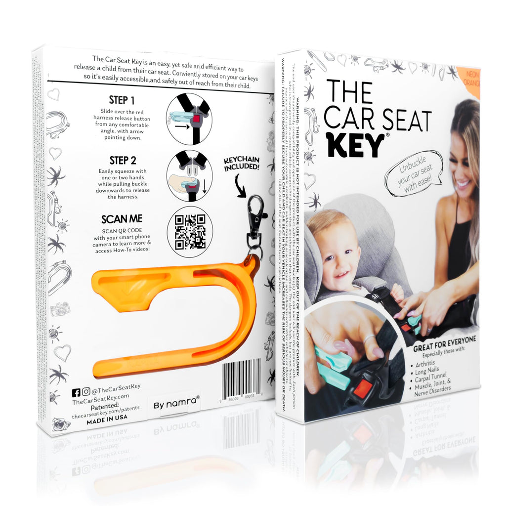 The Car Seat Key - Original Car Seat Key Chain Buckle Release Tool - Easy Unbuckle Opener Aid for Nails, Parents, Grandparents & Older Children by NAMRA Made in USA (Black)