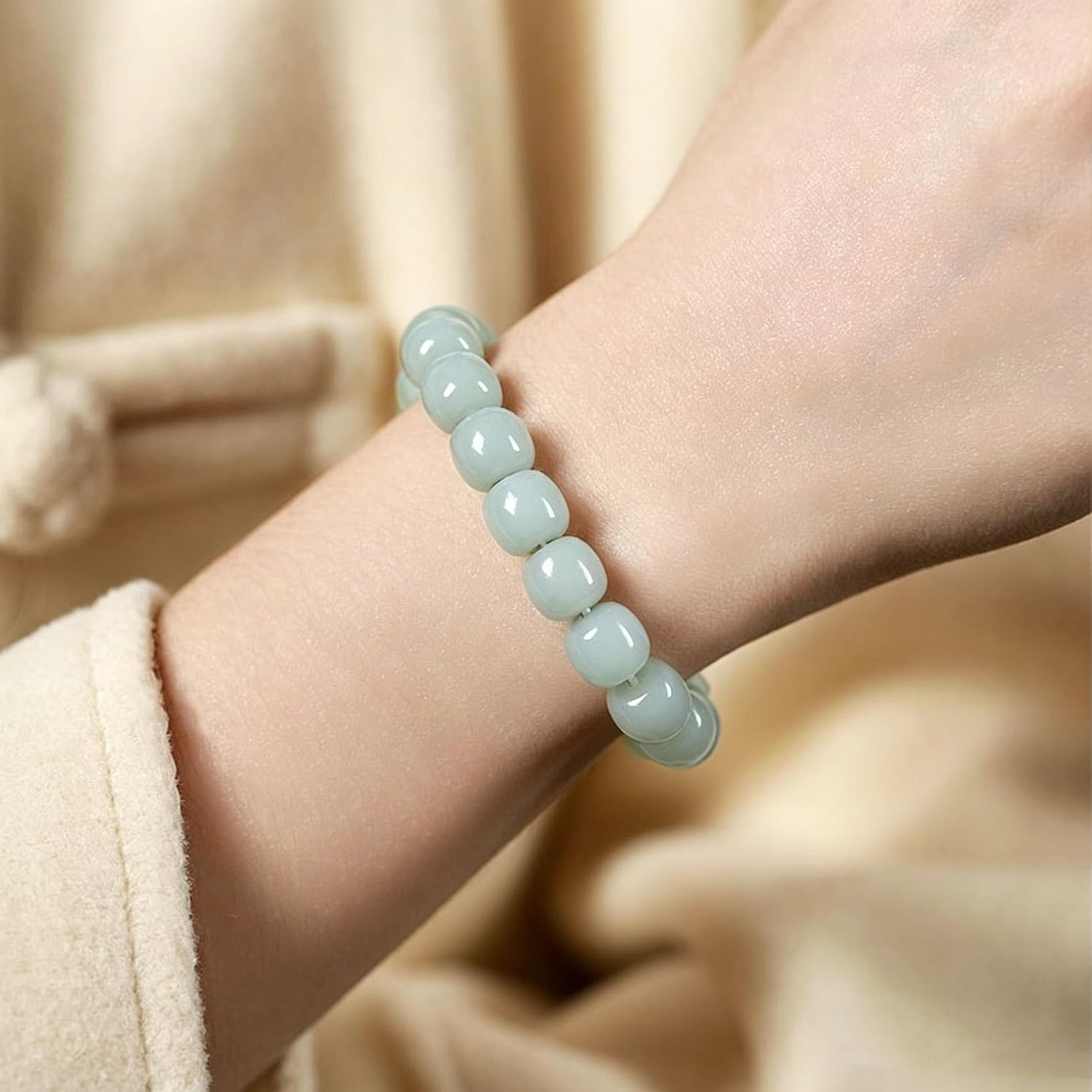 MUDI Bracelet, Natural Bodhi Seed Bracelets Zen Fidget Stretch Bracelets Alleviate Anxiety Stress Protection Healing Stretch Bracelet Fingertip Rotation Sensory Beaded Good Luck Jewelry for Women Men