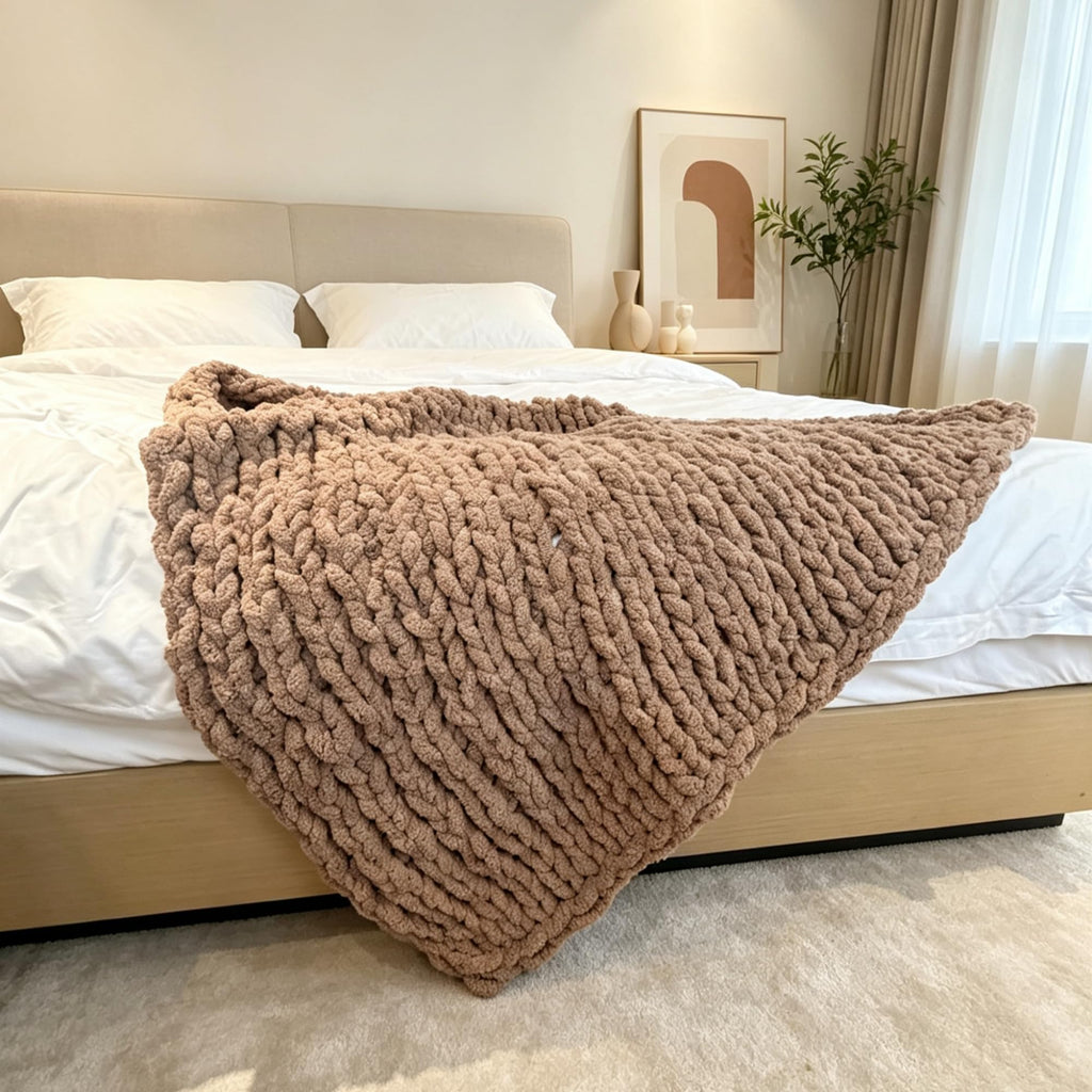 Soft Chunky Knit Throw Blanket for Couch, Cozy Warm Knitted Blankets | Hand Knit with Jumbo Chenille, Lightweight Warm Fluffy Decor for Women, Mom, Her & Girls, Sofa, Chair, Bed, 40"×40" (Gray)