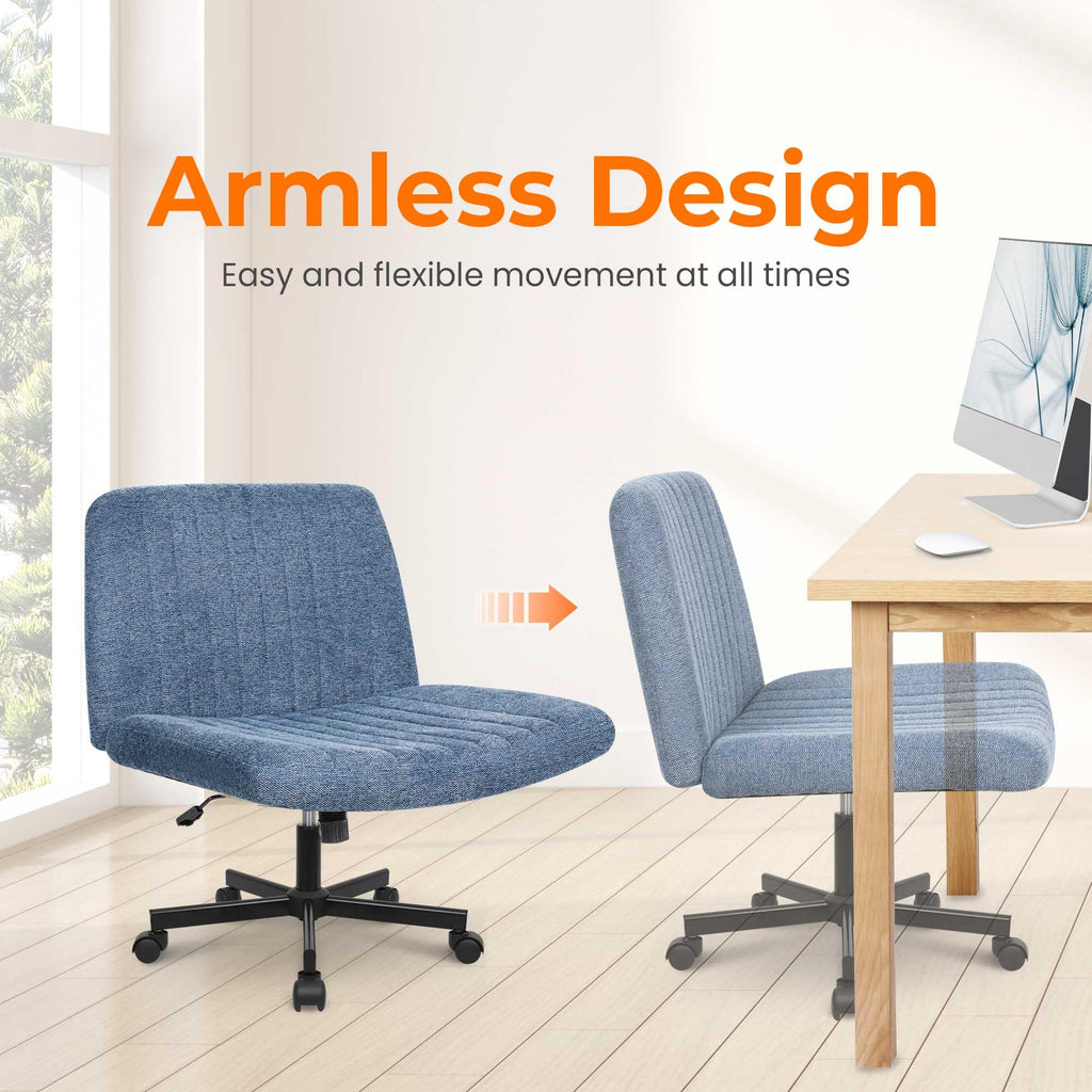 NEO CHAIR Criss Cross Chair with Wheels Home Office Cross Legged Armless Chairs Adjustable Computer Desk Wide Seat for Bedroom Vanity Comfy Swivel (Teddy White)
