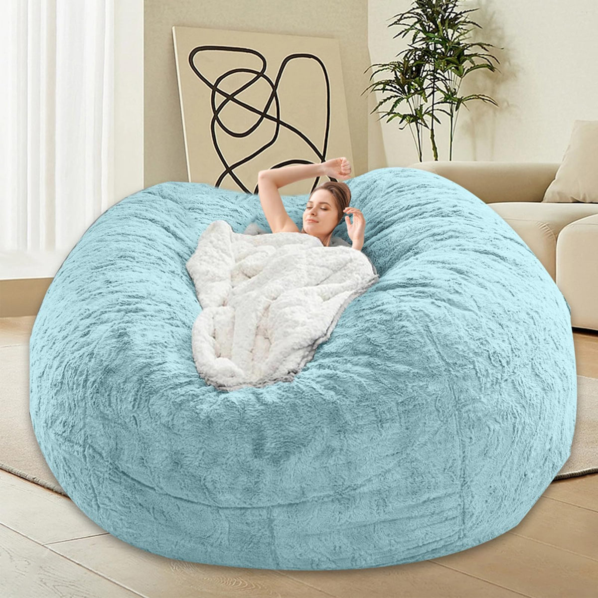HDMLDP Bean Bag Chair for Adults Kids Without Filling Comfy Fluffy Giant Round Beanbag Lazy Sofa Cover for Reading Chair Floor Chair, 6FT, Grey