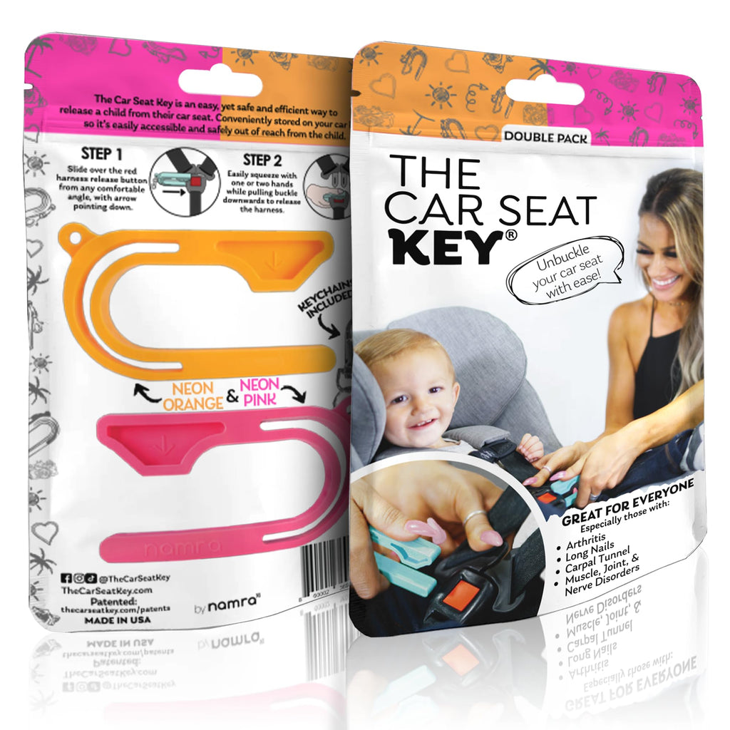 The Car Seat Key - Original Car Seat Key Chain Buckle Release Tool - Easy Unbuckle Opener Aid for Nails, Parents, Grandparents & Older Children by NAMRA Made in USA (Black)