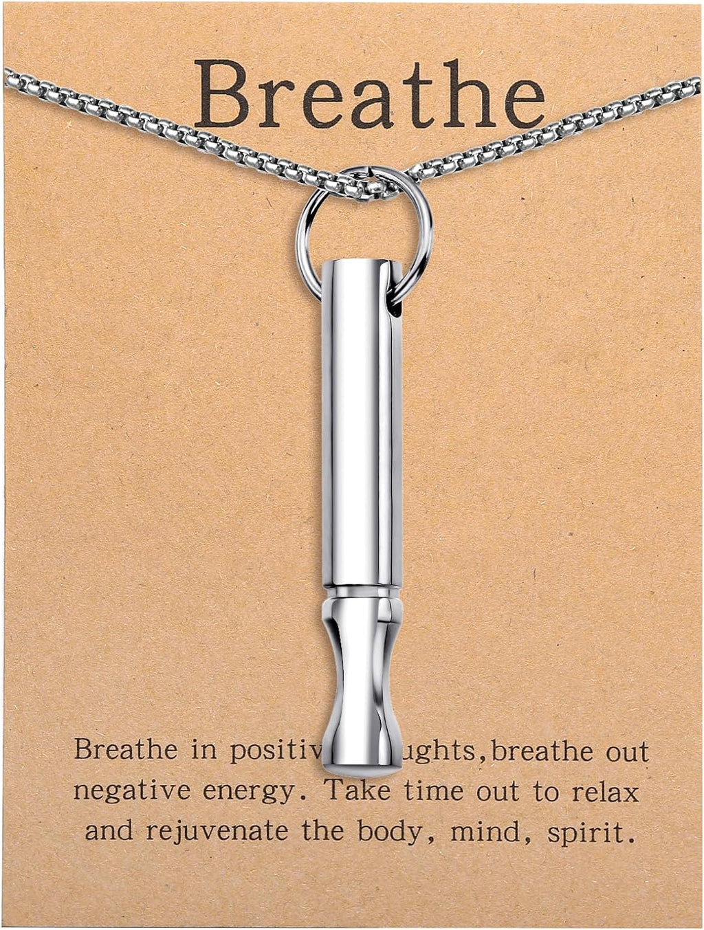 Mindfulness Breathing Necklace Stress Relief Pendant | Stainless Steel, Anxiety Breathe, Stop Smoking Necklace for Women Men