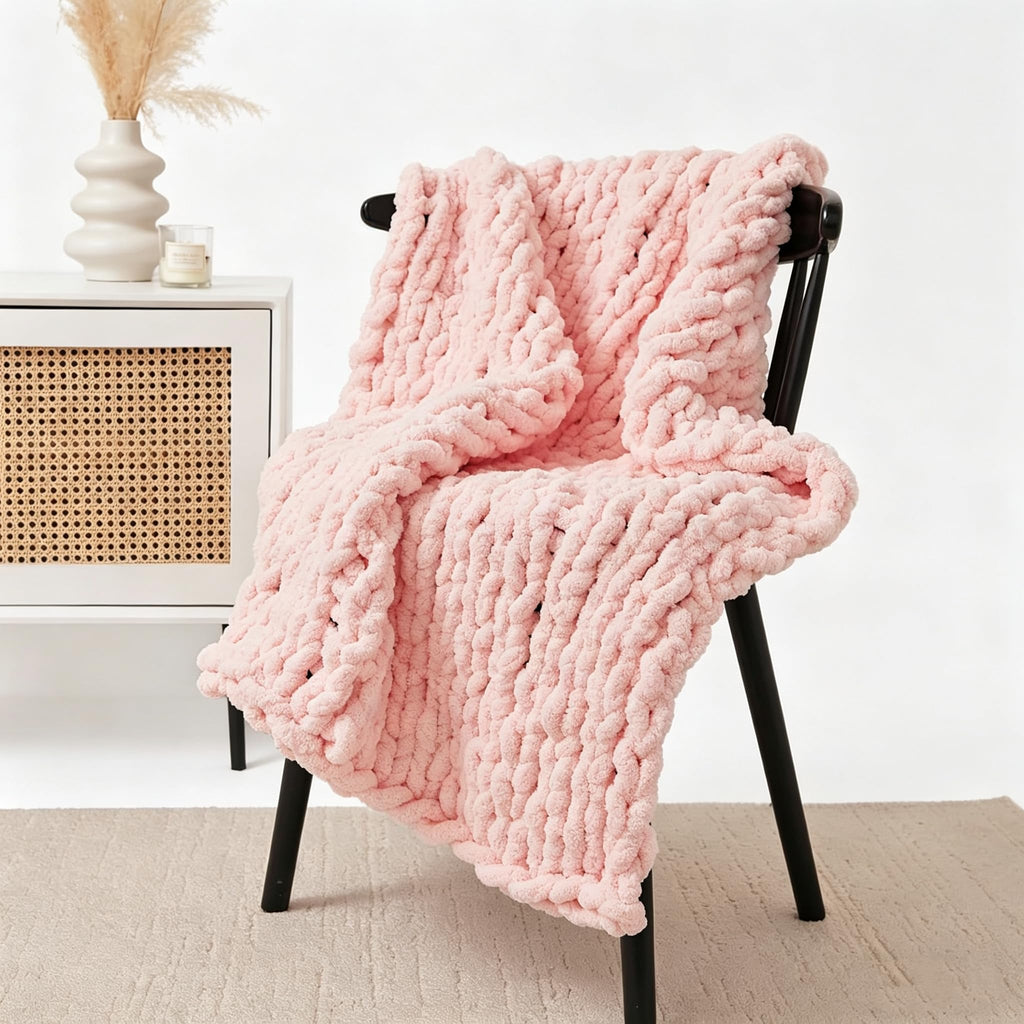 Soft Chunky Knit Throw Blanket for Couch, Cozy Warm Knitted Blankets | Hand Knit with Jumbo Chenille, Lightweight Warm Fluffy Decor for Women, Mom, Her & Girls, Sofa, Chair, Bed, 40"×40" (Gray)