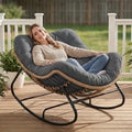SWITTE Papasan Rocking Chair Outdoor, Oversized Patio Egg Chair with Thick Cushion, Indoor Wicker Lounge Rocker Bed for Balcony, Porch, Garden, Dark Gray