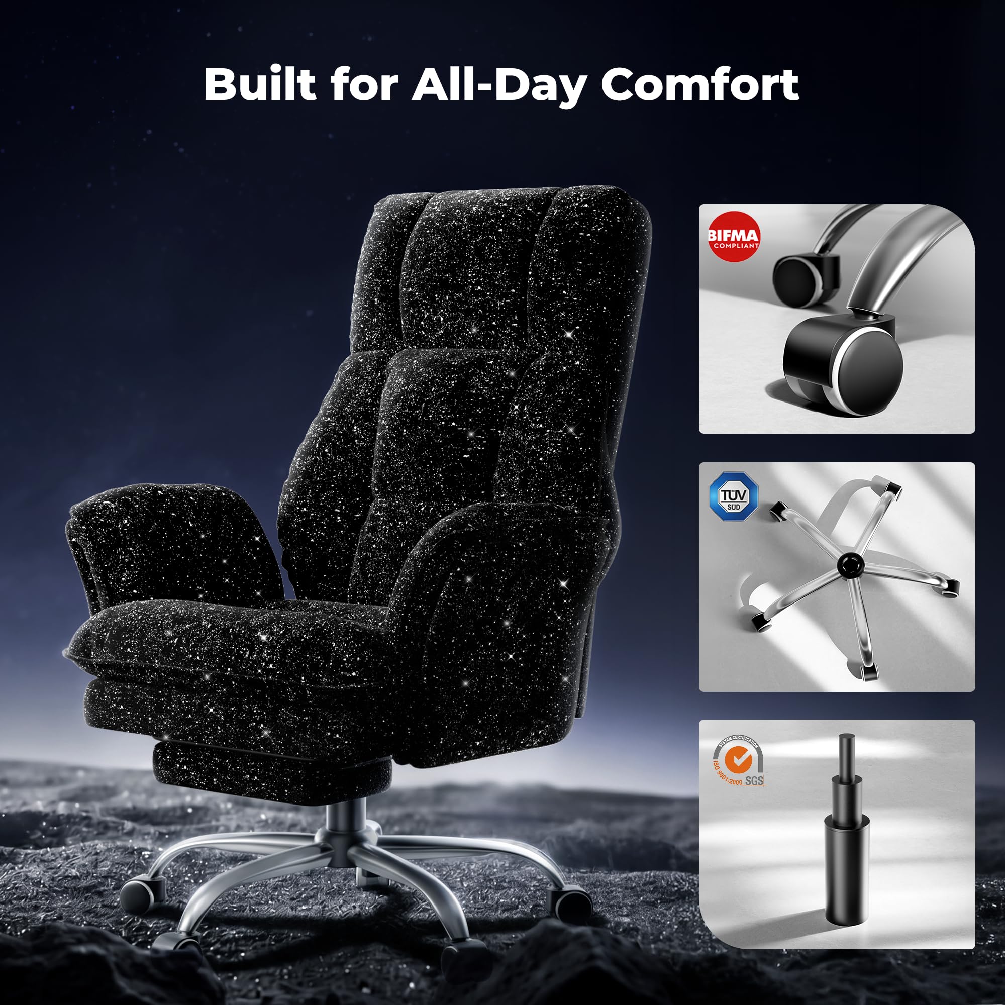 Big and Tall Office Chair, Flip Armrests for Pets & Cross Legged Sitting, Executive Ergonomic Computer Gaming Chair with Foot Rest, Premium Tech Fabric Wide Seat Reclining Desk Chair