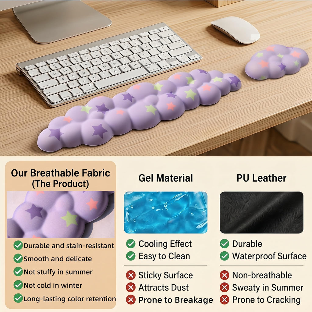 Silky Cloud Wrist Rest Set for Keyboard & Mouse, 16.9", Purple Star | Memory Foam Arm Rest with Ergonomic Support Fits Full Keyboards and Reduces Typing Fatigue for Office, Gaming and Home Use