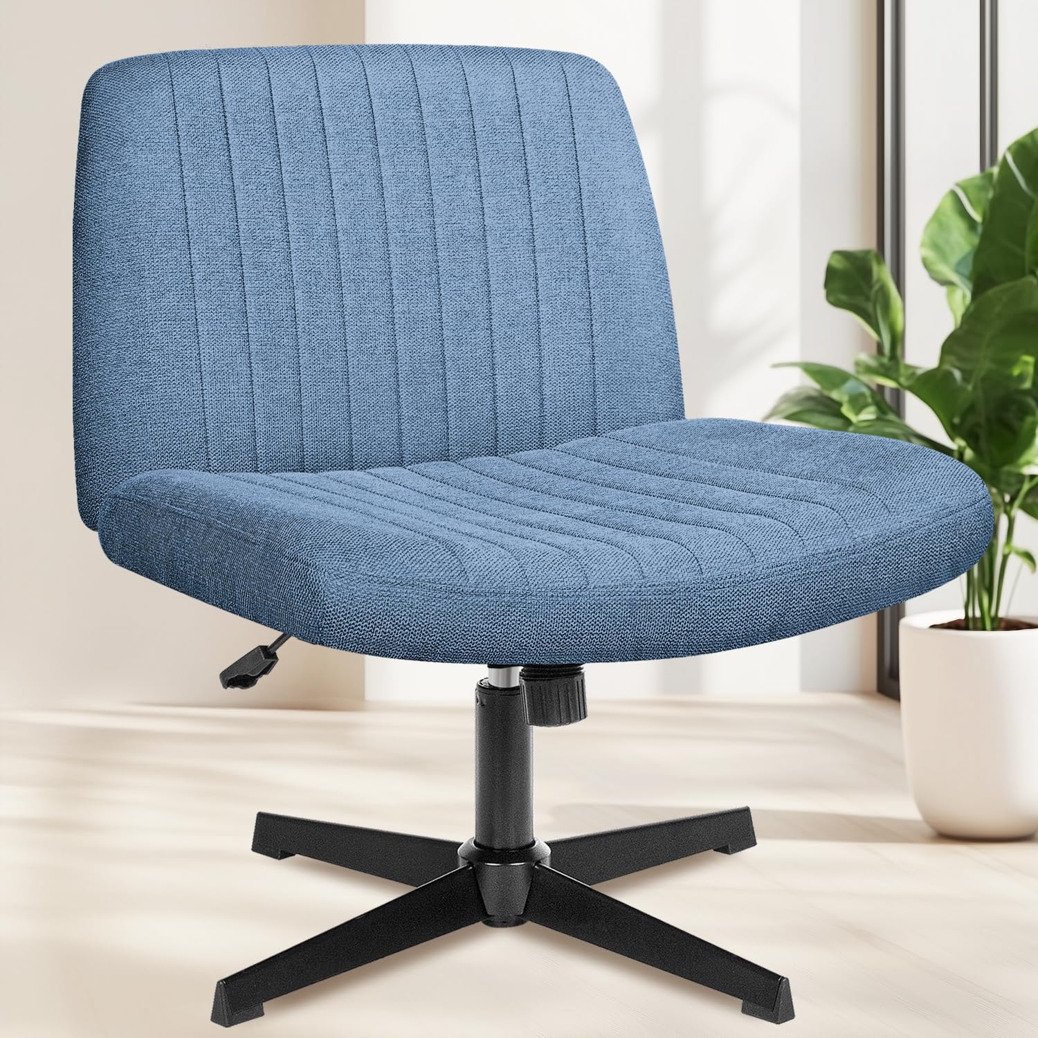 NEO CHAIR Criss Cross Chair with Wheels Home Office Cross Legged Armless Chairs Adjustable Computer Desk Wide Seat for Bedroom Vanity Comfy Swivel (Teddy White)
