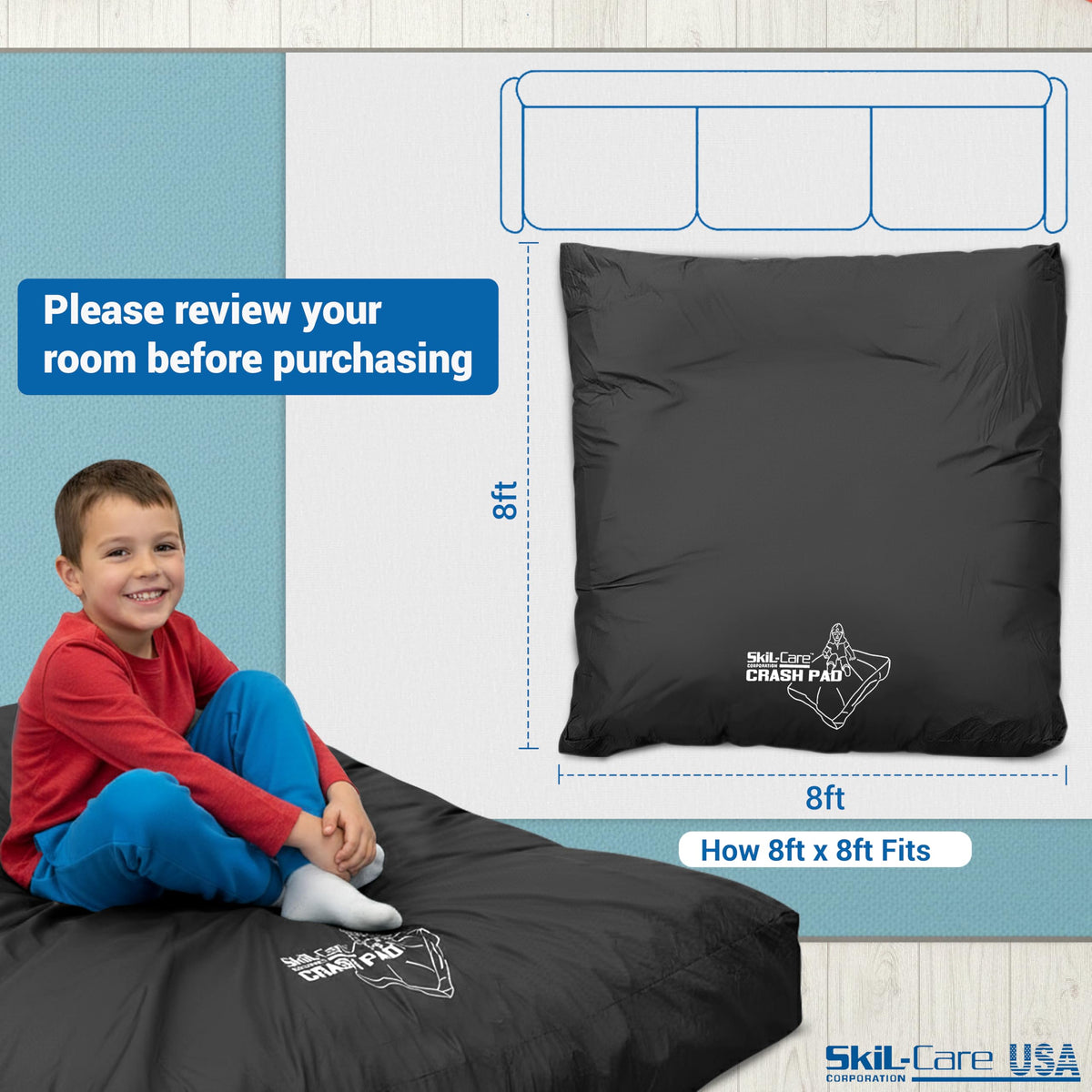 Skil-Care Crash Pad for Kids | Sensory Crash Mat for Active Play | High-Density & Soft Foam Blocks Landing Zone | Kids Jumping Pillow for Indoor & Outdoors Use with Durable Nylon Cover - 5x5 feet