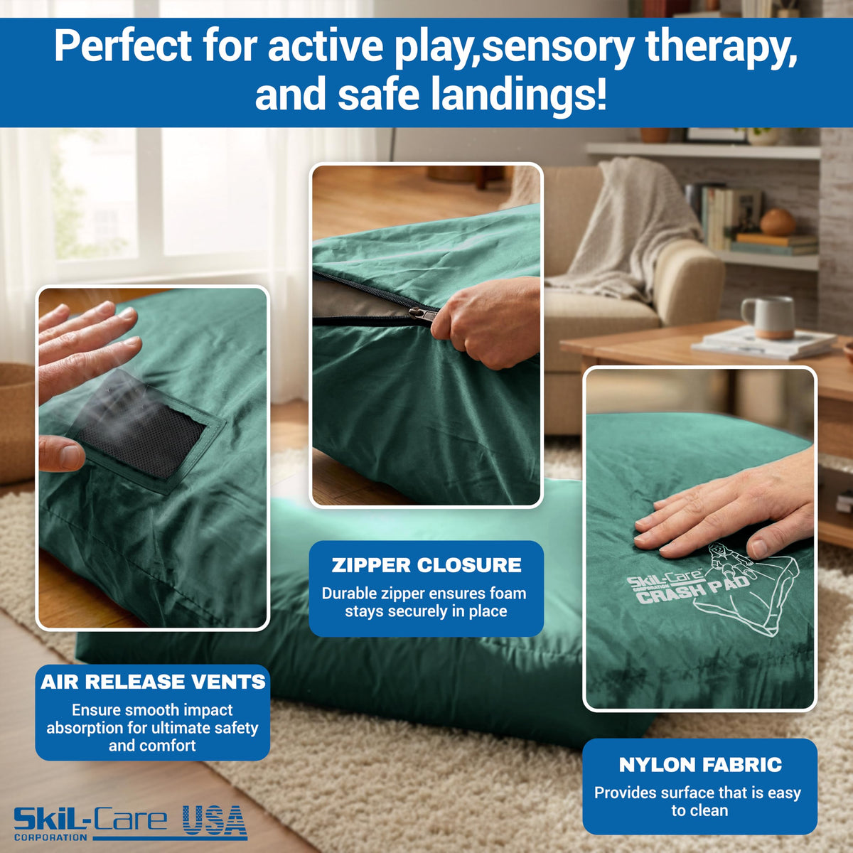Skil-Care Crash Pad for Kids | Sensory Crash Mat for Active Play | High-Density & Soft Foam Blocks Landing Zone | Kids Jumping Pillow for Indoor & Outdoors Use with Durable Nylon Cover - 5x5 feet