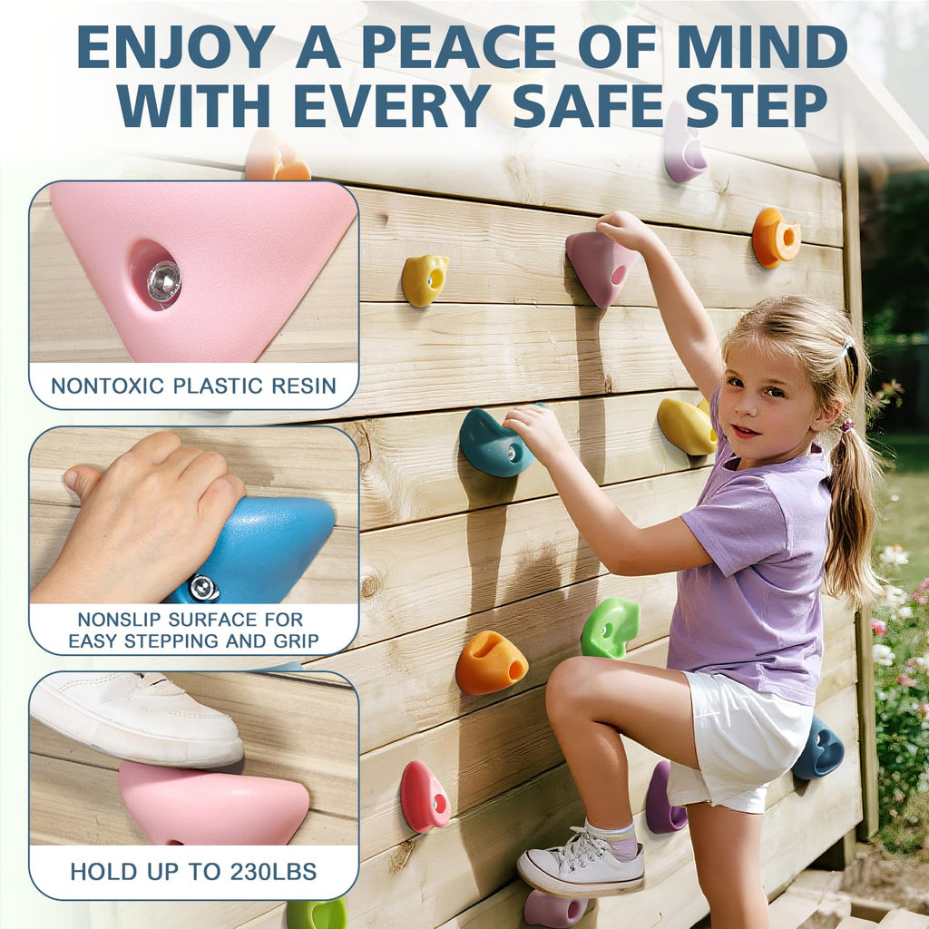 TOPNEW 32 Rock Climbing Holds Multi Size for Kids, Adult Rock Wall Holds Climbing Rock Wall Grips for Indoor and Outdoor Playground Play Set - Includes 2 Inch Mounting Hardware