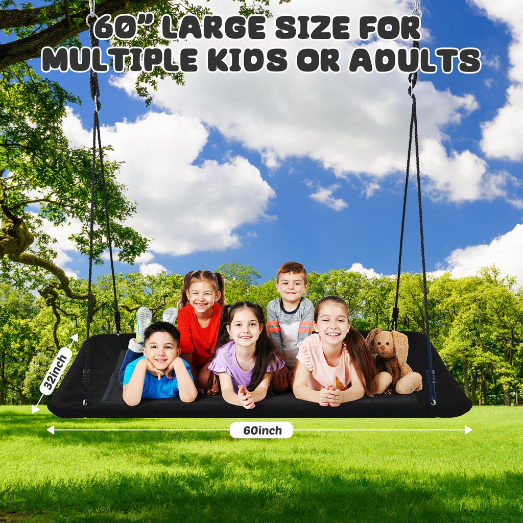 Trekassy 60" Extra Large Rectangle Tree Swing - Heavy Duty 700lb Capacity, Waterproof Platform for Kids & Adults with Complete Installation Kit & 2 Tree Straps (Beige)