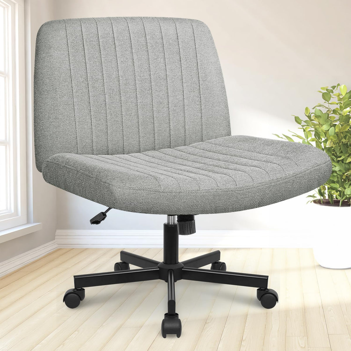 NEO CHAIR Criss Cross Chair with Wheels Home Office Cross Legged Armless Chairs Adjustable Computer Desk Wide Seat for Bedroom Vanity Comfy Swivel (Teddy White)
