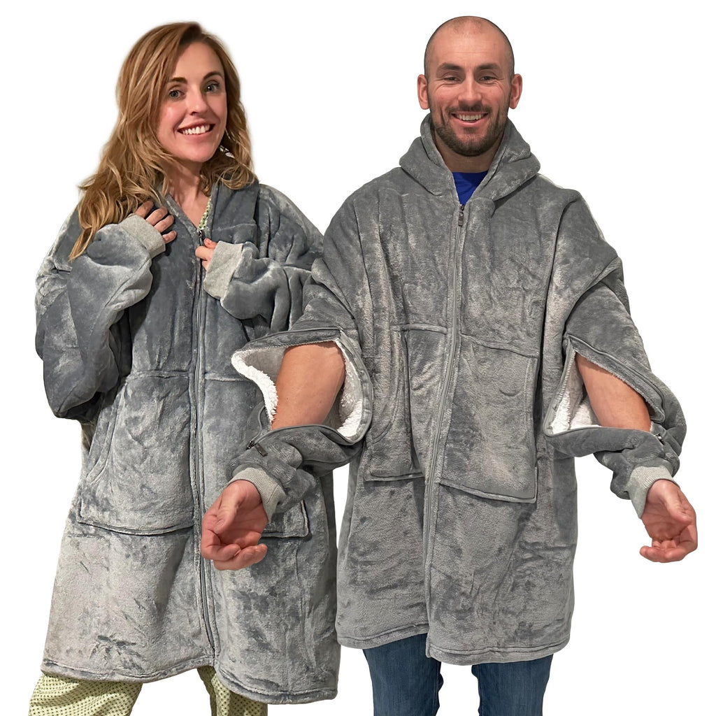Premium Dialysis Sweatshirts with Arm Zipper | Ultra-Soft Cozy Oversized Wearable Blanket Hoodie | Dual-Arm & Chest Access