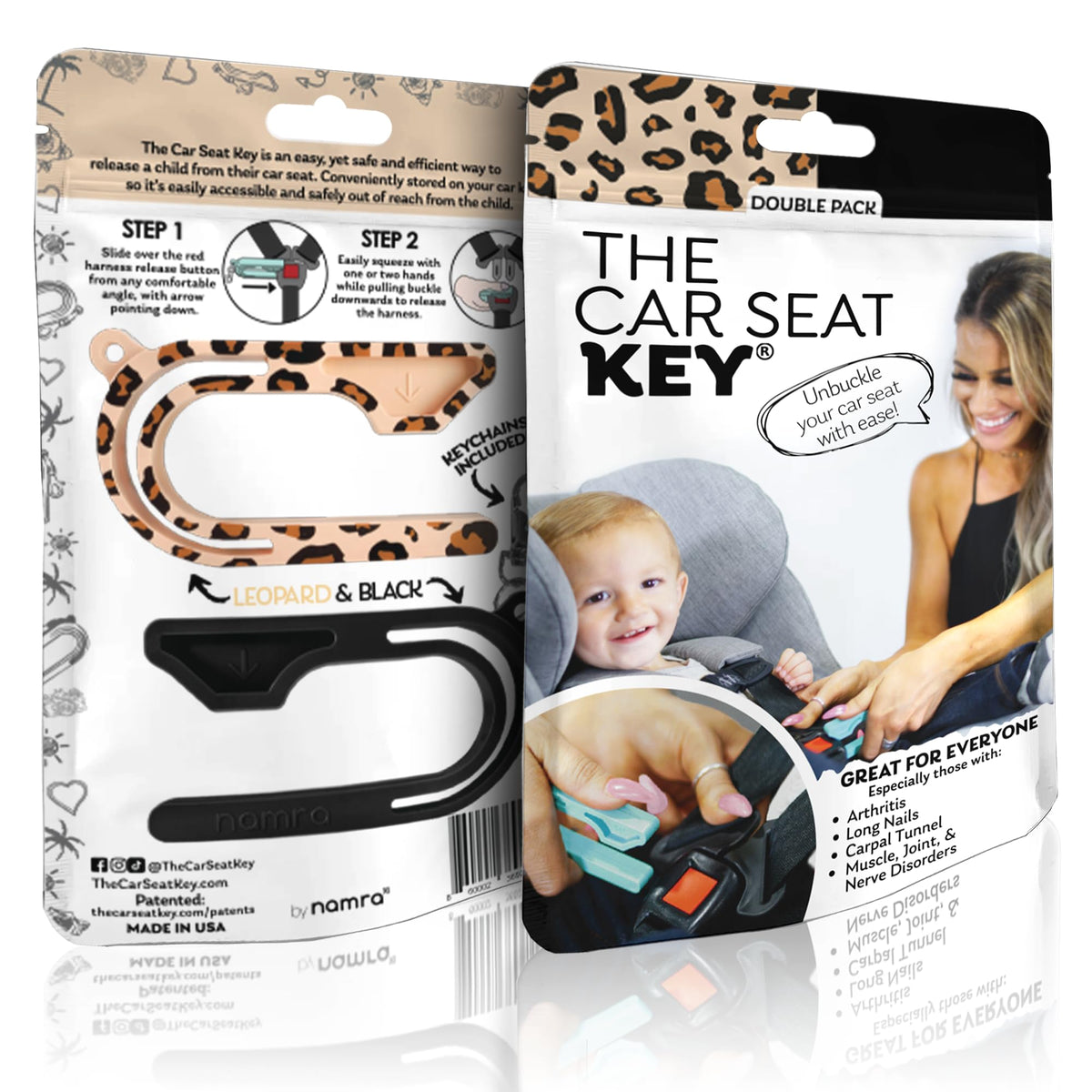 The Car Seat Key - Original Car Seat Key Chain Buckle Release Tool - Easy Unbuckle Opener Aid for Nails, Parents, Grandparents & Older Children by NAMRA Made in USA (Black)