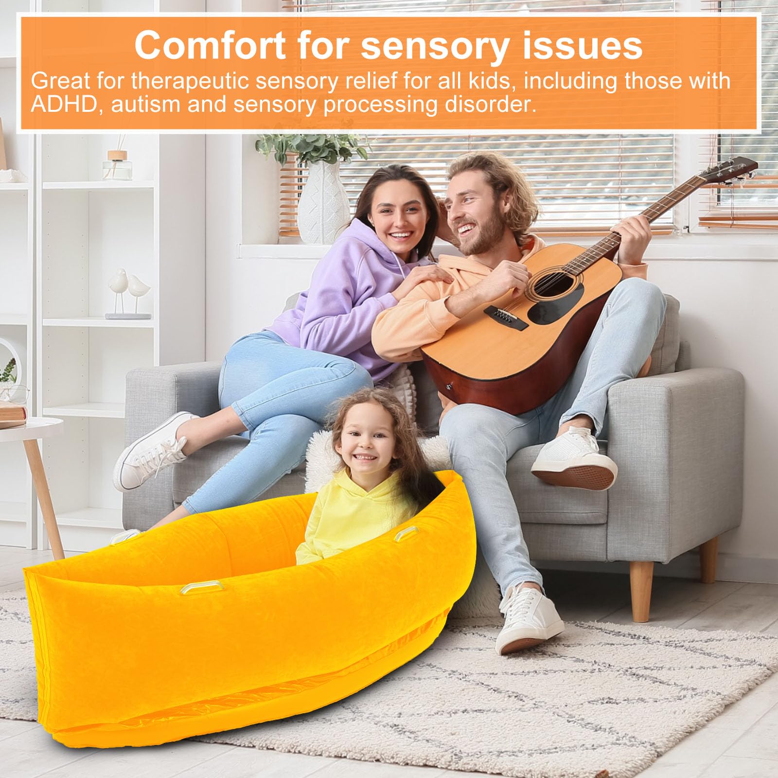 Namalu Extra Large 80/60inch Comfy Peapod Sensory Chair for Kids Gift for Reading Corner Inflatable Classroom Furniture Sensory Toys for Kids Children with Autism(Gray,80 Inch)