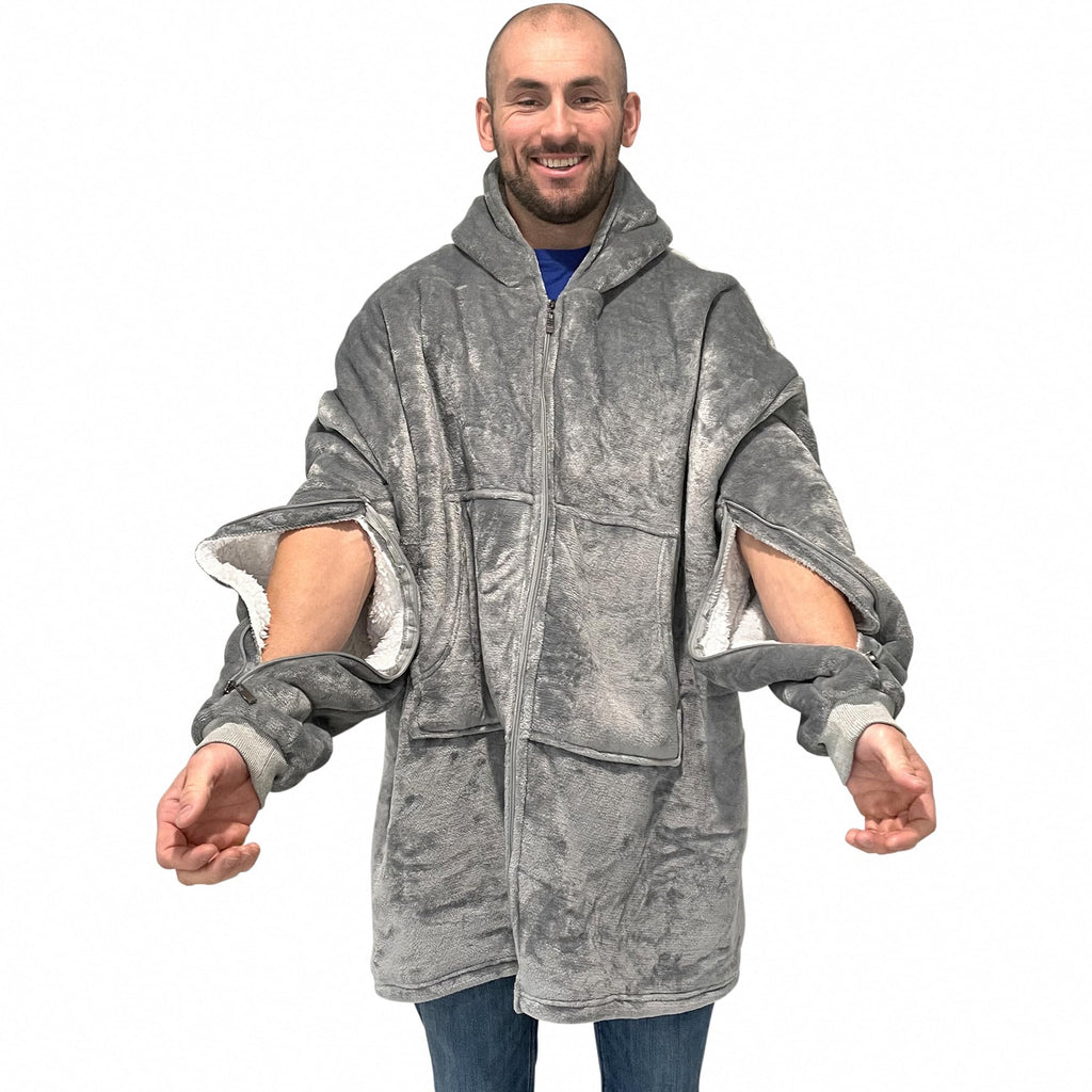 Premium Dialysis Sweatshirts with Arm Zipper | Ultra-Soft Cozy Oversized Wearable Blanket Hoodie | Dual-Arm & Chest Access