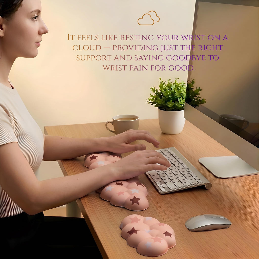 Silky Cloud Wrist Rest Set for Keyboard & Mouse, 16.9", Purple Star | Memory Foam Arm Rest with Ergonomic Support Fits Full Keyboards and Reduces Typing Fatigue for Office, Gaming and Home Use