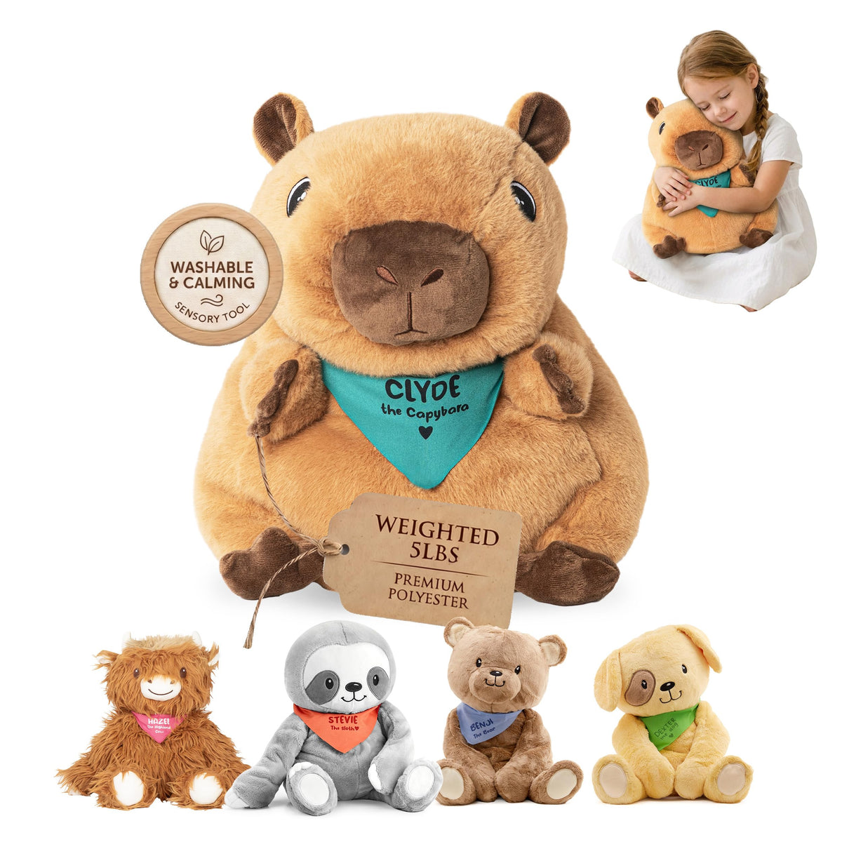 Lilly's Love Weighted Stuffed Animals for Adults & Kids — 5lb Calming Capybara Plush for Anxiety, ADHD & Sensory | Machine Washable Weighted Stuffed Animal w/Removable Insert | Clyde The Capybara