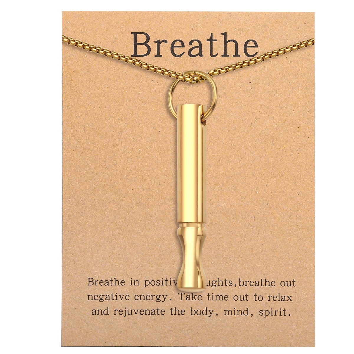 Mindfulness Breathing Necklace Stress Relief Pendant | Stainless Steel, Anxiety Breathe, Stop Smoking Necklace for Women Men