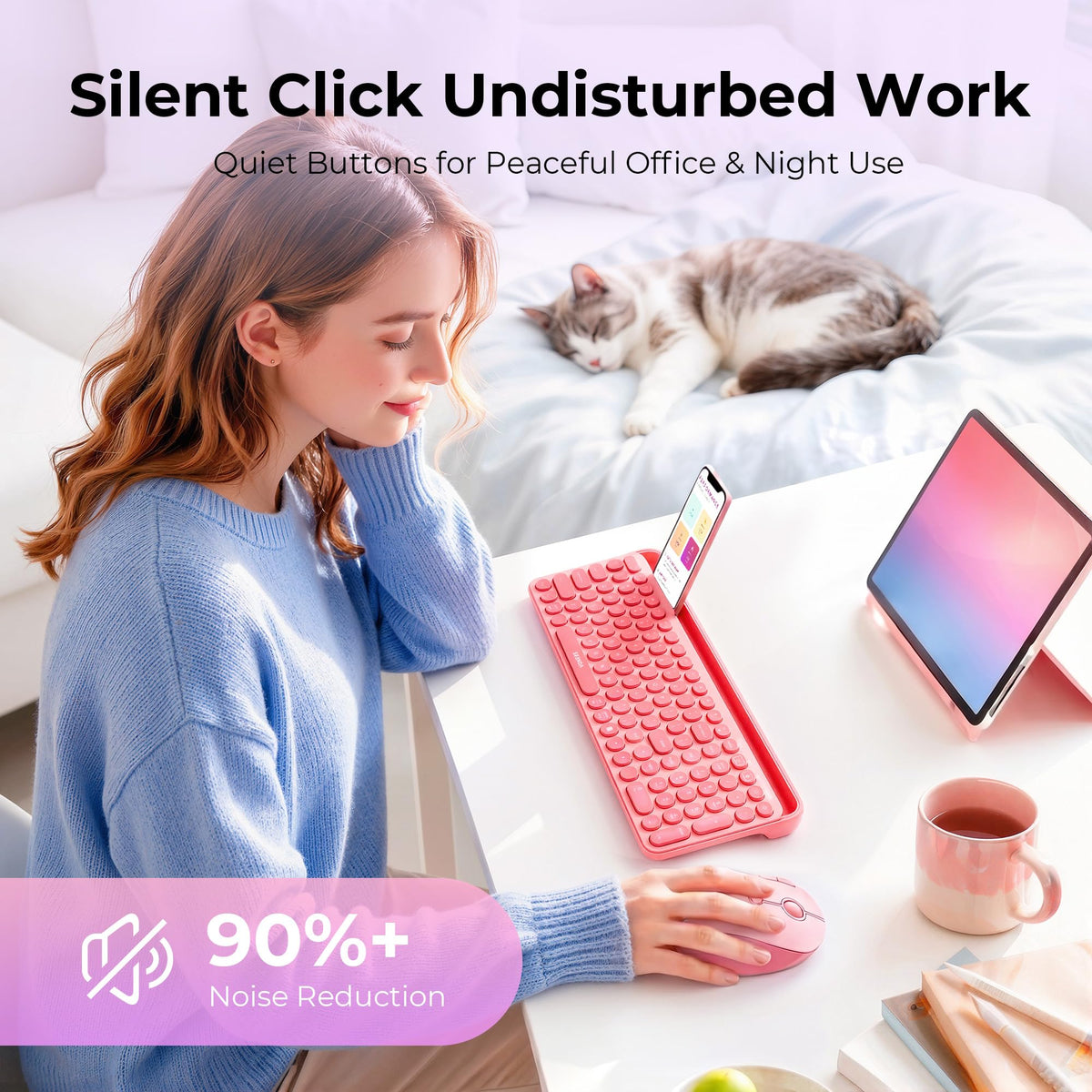 seenda Wireless Trackball Mouse, Ergonomic Bluetooth Rollerball Mouse Rechargeable, 3 Device Connection Optical Mice Adjustable DPI Thumb Control Mice Compatible for PC/Laptop/Windows/Mac - Pink