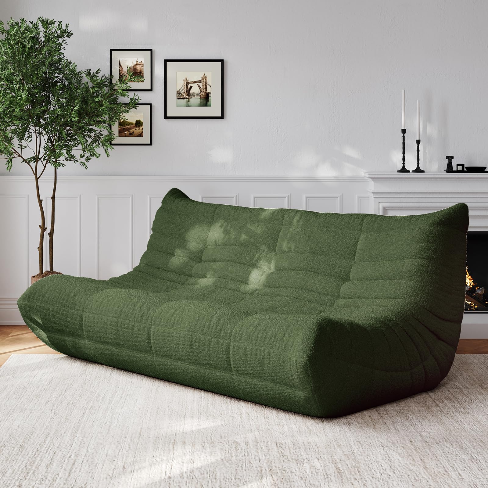 Adults Bean Bag Chairs Lazy Floor Sofa Togo Couch Comfy Memory Foam Reading Chair Teddy Fleece BeanBag for Living Room Bedroom Dorm Office Gaming Room, Green, 1 Seater