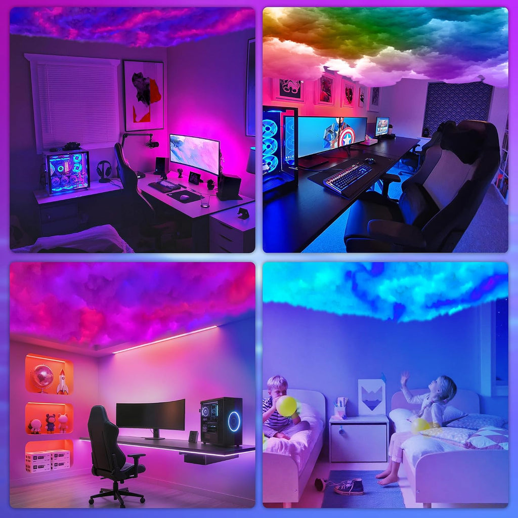 3D Thundercloud Ceiling Light, DIY Lightning Effects, RGB Color Changing, Music Sync, Smart APP Control, for Bedroom, Gaming Room, Home Theater, Kids Room, 16.4FT