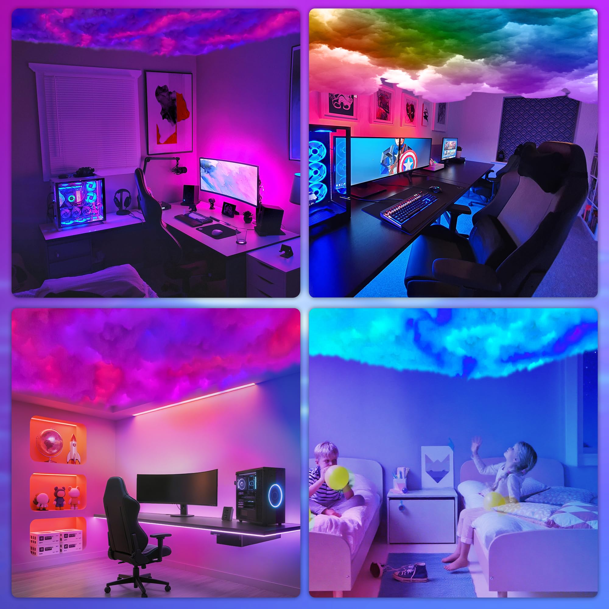 3D Thundercloud Ceiling Light, DIY Lightning Effects, RGB Color Changing, Music Sync, Smart APP Control, for Bedroom, Gaming Room, Home Theater, Kids Room, 16.4FT