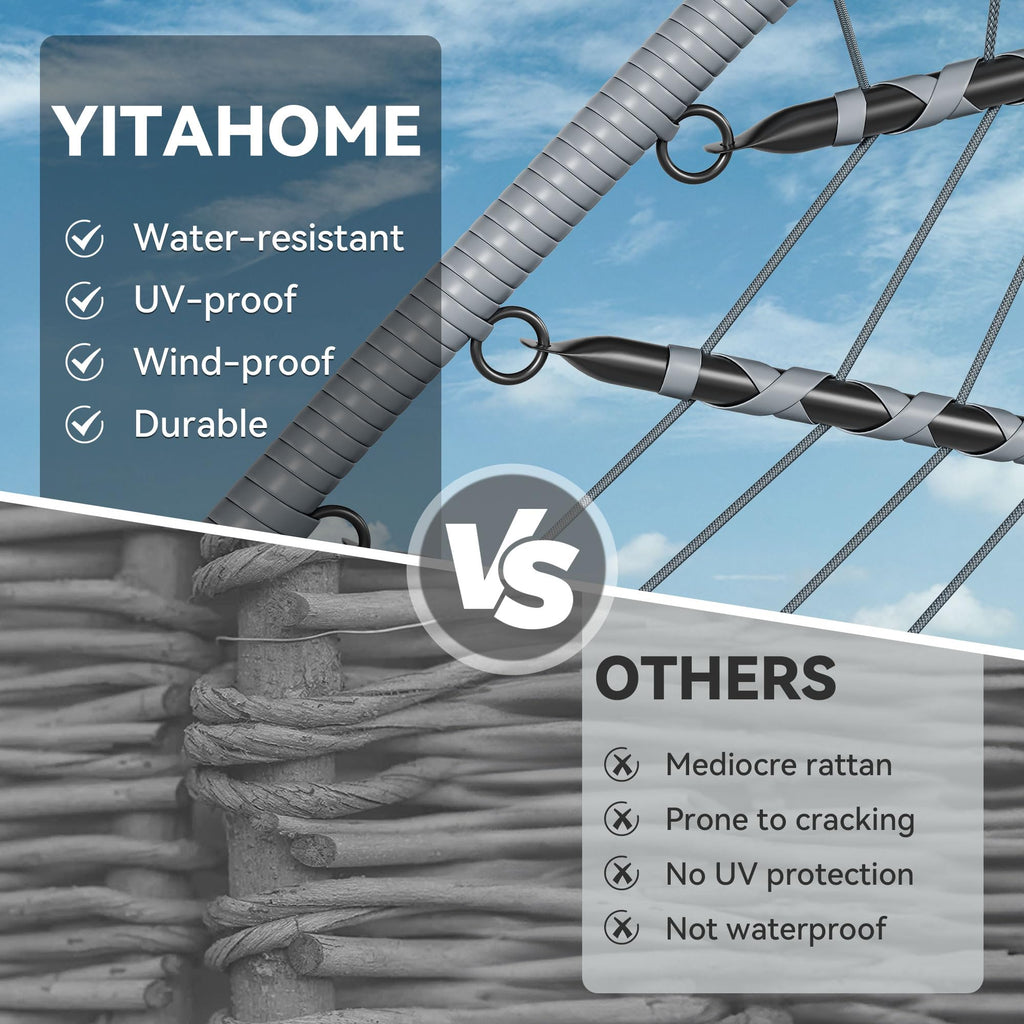 YITAHOME Hanging Egg Chair with Stand, Wicker Rattan Egg Swing Chair with 360° Swivel, Cushions, Strong Frame with 330 lbs of Support for Indoor, Outdoor, Grey