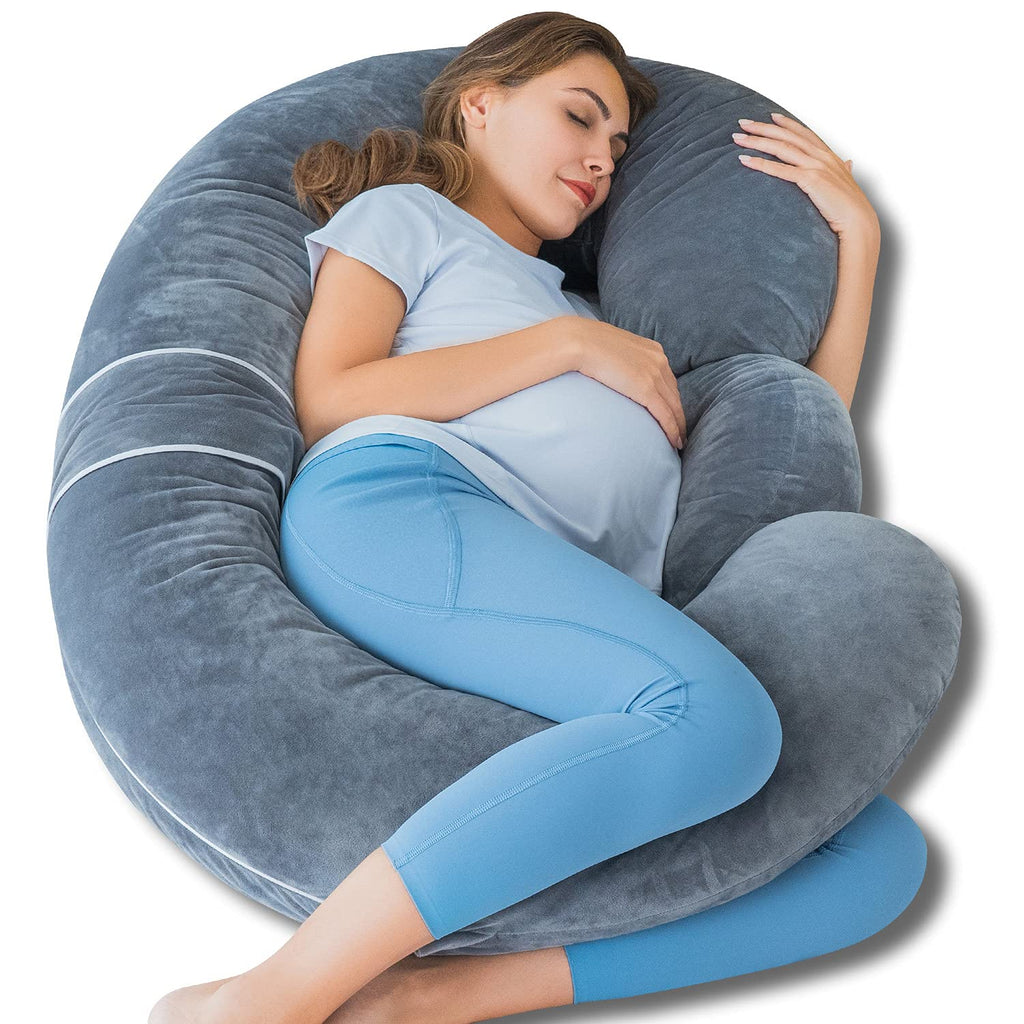 QUEEN ROSE Cooling Pregnancy Pillows, E Shaped Maternity Pillow for Sleeping, with Extra Wedge Pillow for Belly Support, 60 Inch Full Body Pillow, Pink