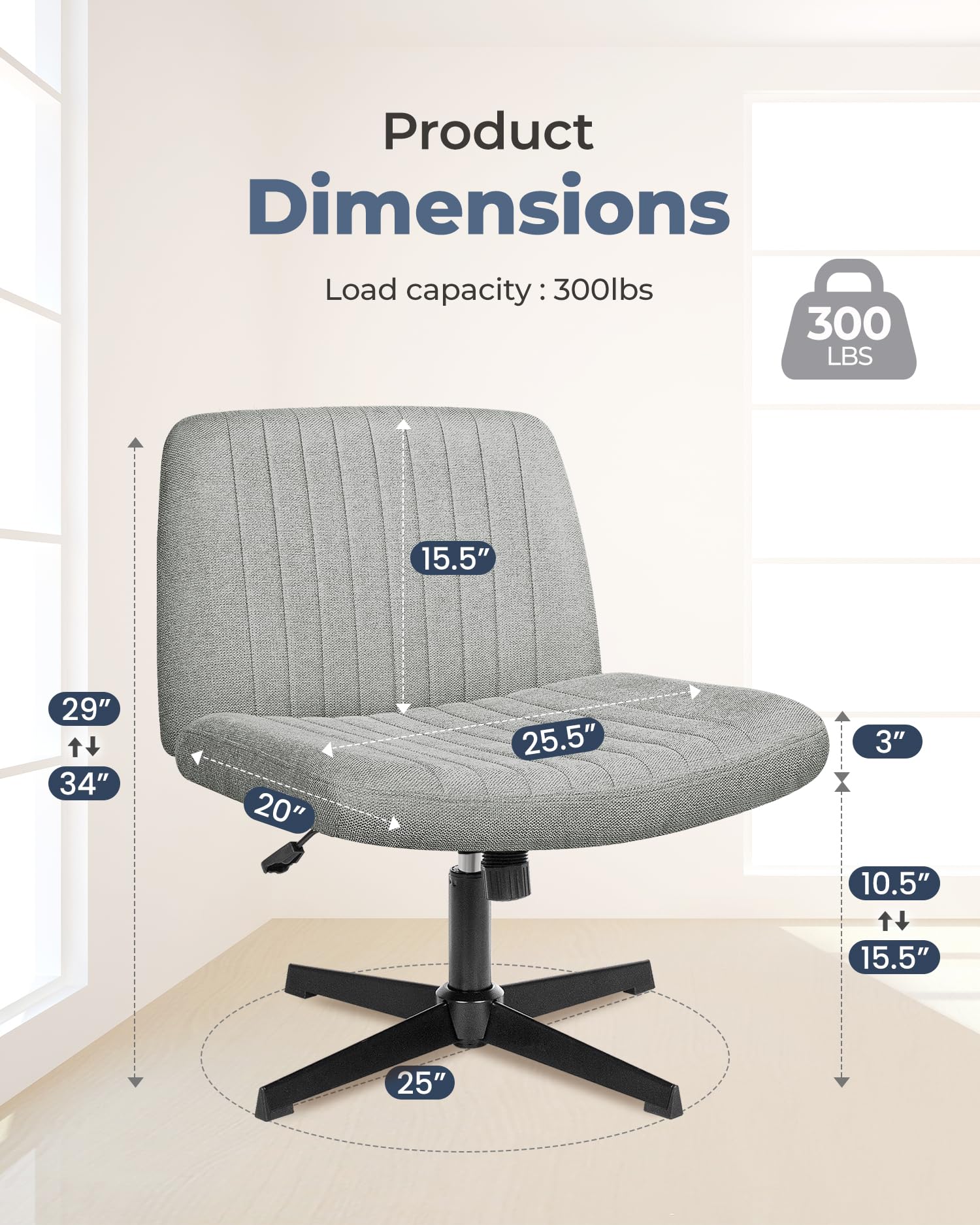 NEO CHAIR Criss Cross Chair with Wheels Home Office Cross Legged Armless Chairs Adjustable Computer Desk Wide Seat for Bedroom Vanity Comfy Swivel (Teddy White)