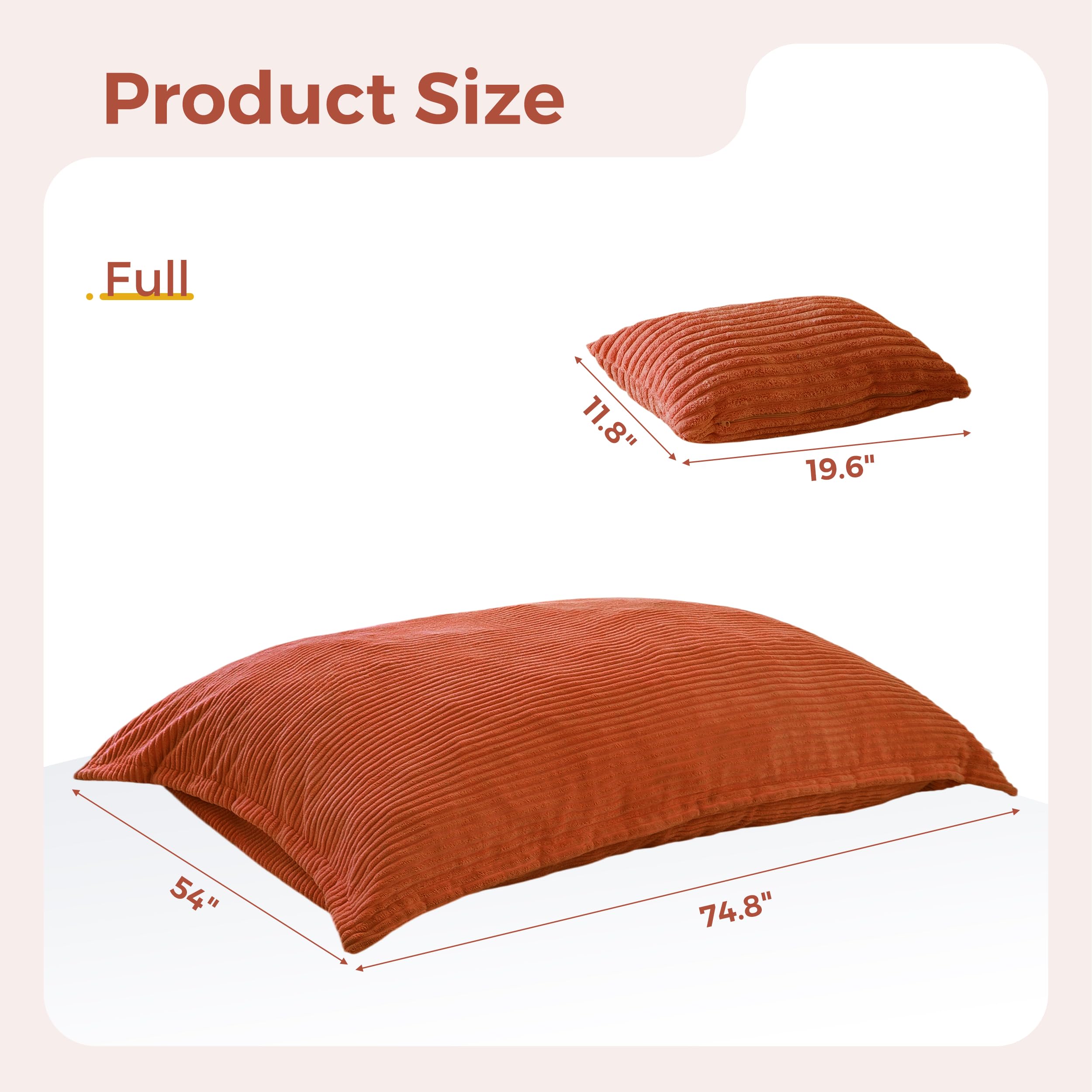 MAXYOYO Giant Bean Bag Chair with Pillow, 3 in 1 Convertible Bean Bag Chair for Adults with Washable Cover, Removable Floor Cushion Stuffed Floor Lounger for Living Room Bedroom, Pink, Full