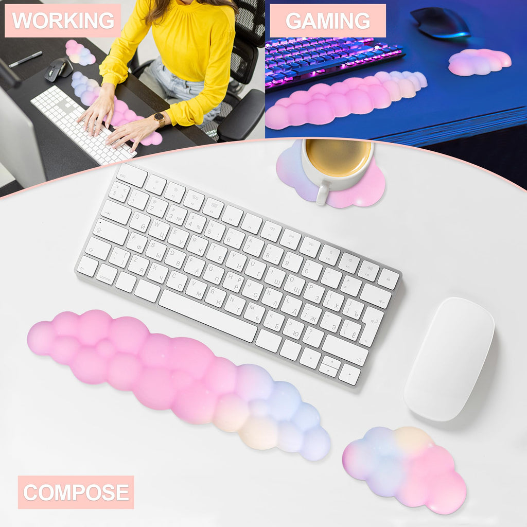 Silky Cloud Wrist Rest Set for Keyboard & Mouse, 16.9", Purple Star | Memory Foam Arm Rest with Ergonomic Support Fits Full Keyboards and Reduces Typing Fatigue for Office, Gaming and Home Use