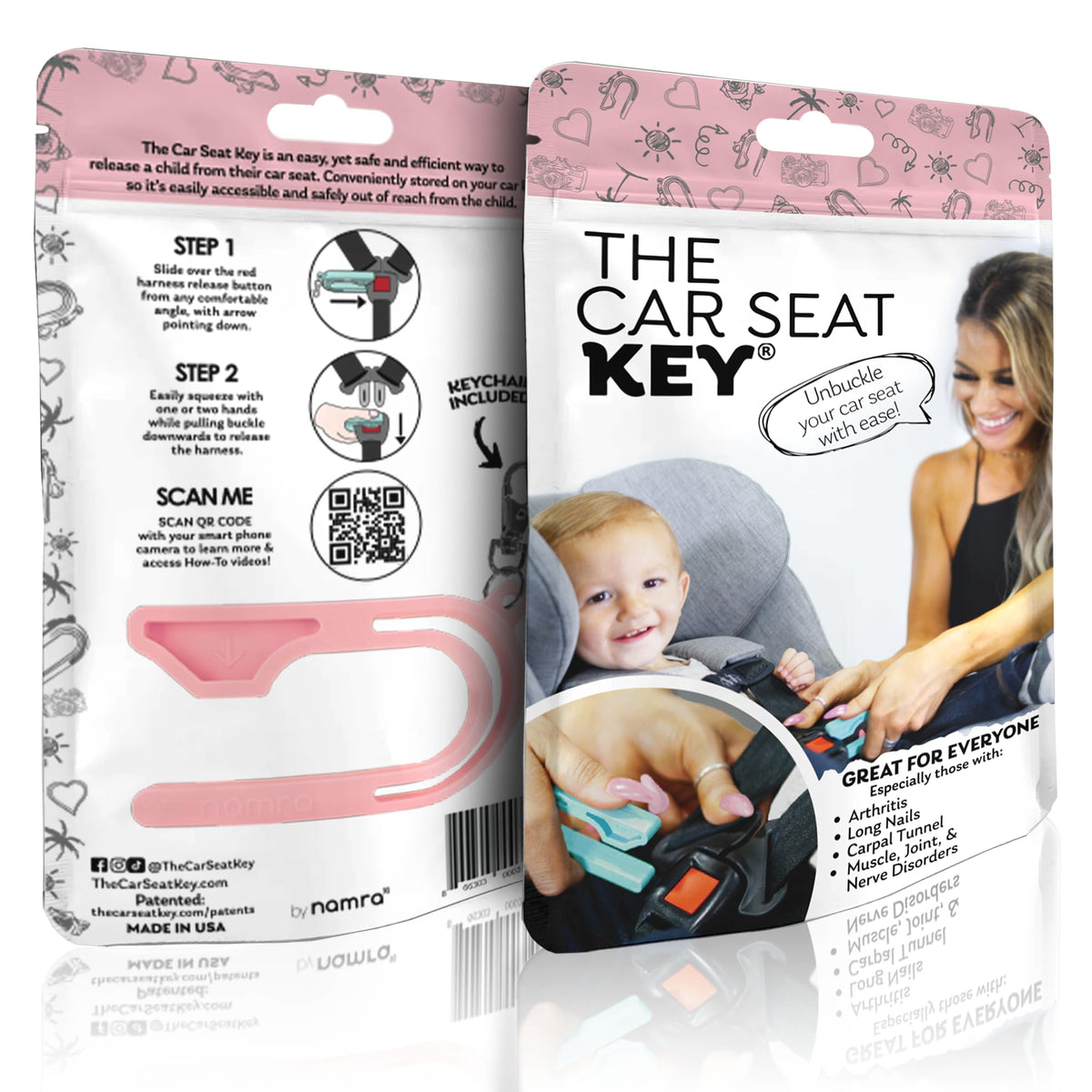 The Car Seat Key - Original Car Seat Key Chain Buckle Release Tool - Easy Unbuckle Opener Aid for Nails, Parents, Grandparents & Older Children by NAMRA Made in USA (Black)