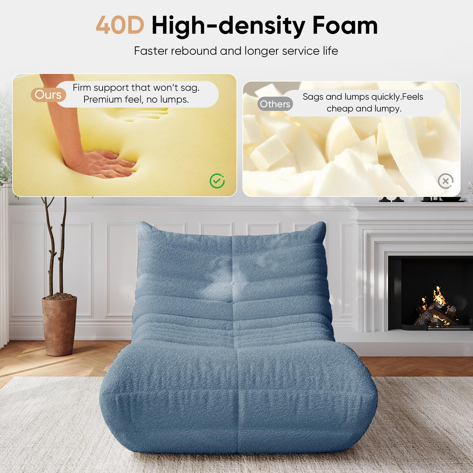 Adults Bean Bag Chairs Lazy Floor Sofa Togo Couch Comfy Memory Foam Reading Chair Teddy Fleece BeanBag for Living Room Bedroom Dorm Office Gaming Room, Green, 1 Seater