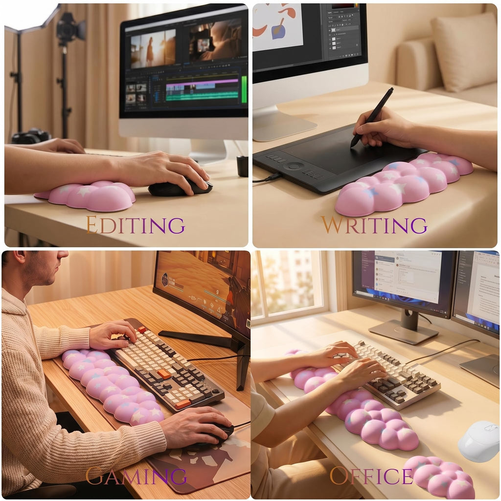 Silky Cloud Wrist Rest Set for Keyboard & Mouse, 16.9", Purple Star | Memory Foam Arm Rest with Ergonomic Support Fits Full Keyboards and Reduces Typing Fatigue for Office, Gaming and Home Use
