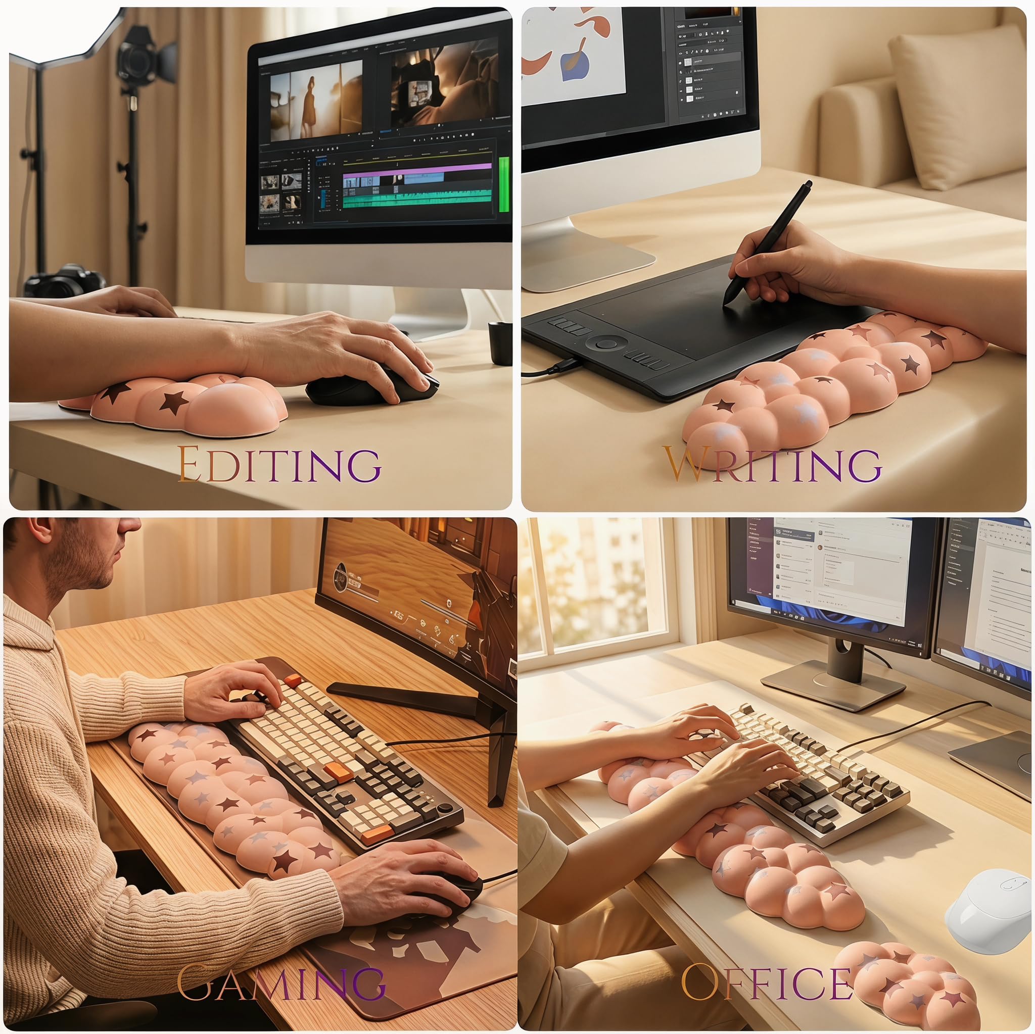 Silky Cloud Wrist Rest Set for Keyboard & Mouse, 16.9", Purple Star | Memory Foam Arm Rest with Ergonomic Support Fits Full Keyboards and Reduces Typing Fatigue for Office, Gaming and Home Use