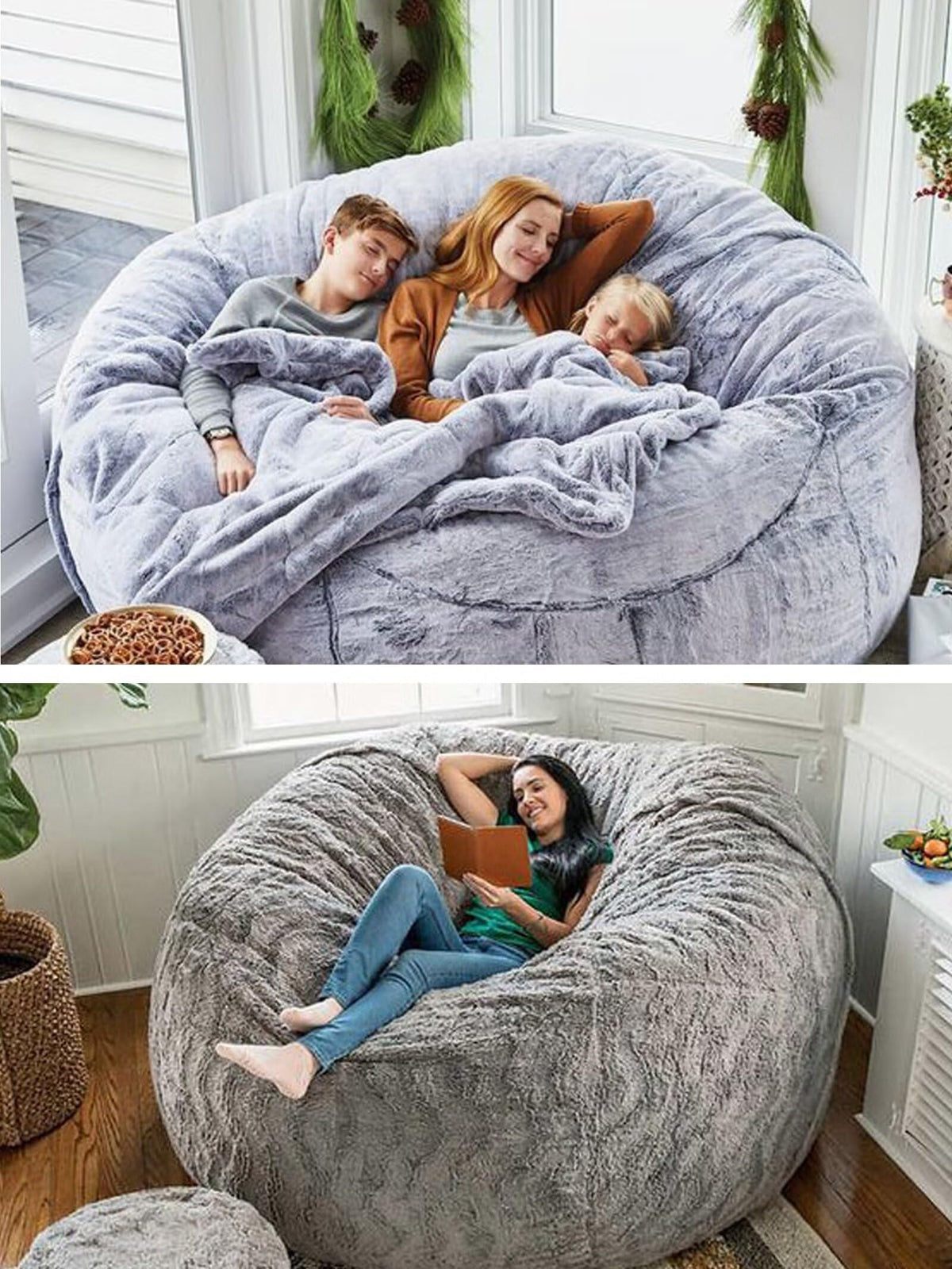 HDMLDP Bean Bag Chair for Adults Kids Without Filling Comfy Fluffy Giant Round Beanbag Lazy Sofa Cover for Reading Chair Floor Chair, 6FT, Grey