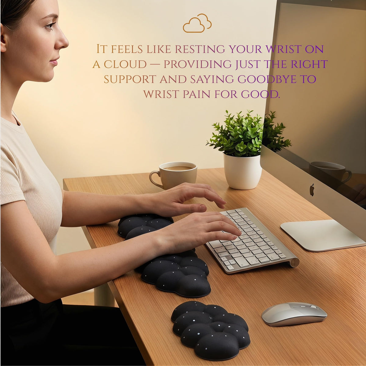 Silky Cloud Wrist Rest Set for Keyboard & Mouse, 16.9", Purple Star | Memory Foam Arm Rest with Ergonomic Support Fits Full Keyboards and Reduces Typing Fatigue for Office, Gaming and Home Use