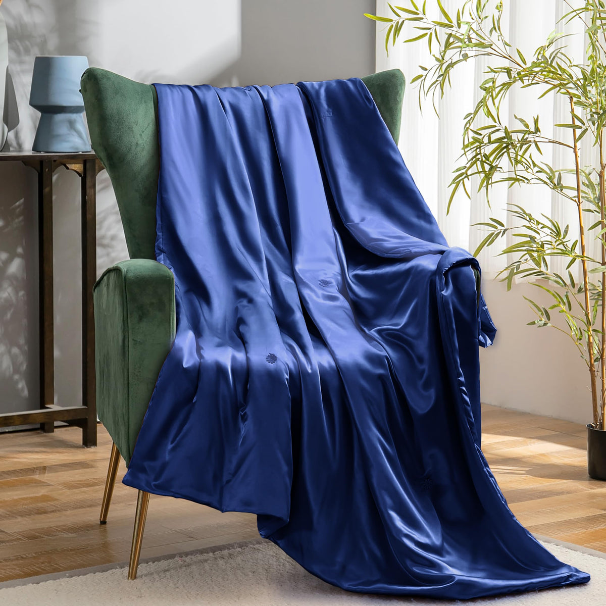Vonty Dark Grey Satin Throw Blanket 50x60In, Cooling Silky Wrinkle-Free | Gentle On Hair, Machine Washable Easy Care, All-Season Warmth And Cooling, Multipurpose Bed Sofa Travel, Textured Cable Knit