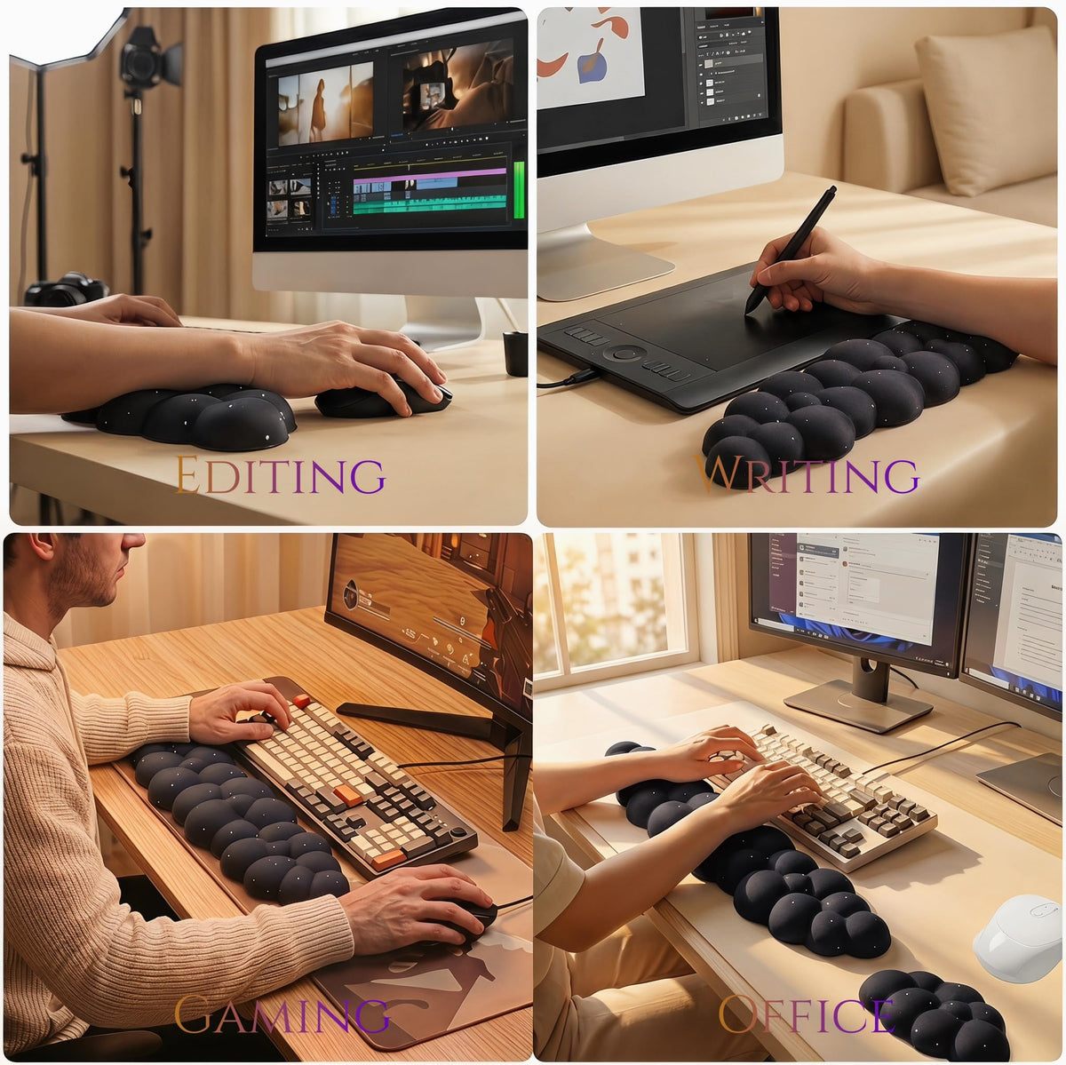 Silky Cloud Wrist Rest Set for Keyboard & Mouse, 16.9", Purple Star | Memory Foam Arm Rest with Ergonomic Support Fits Full Keyboards and Reduces Typing Fatigue for Office, Gaming and Home Use