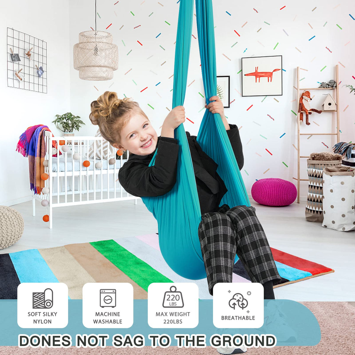 Aokitec Sensory Swing for Kids with Special Needs, Indoor Kids Swing Cuddle Hammock Chair Adjustable Aerial Swing for Children with Autism, ADHD, Asperger, Sensory Integration(Blue)