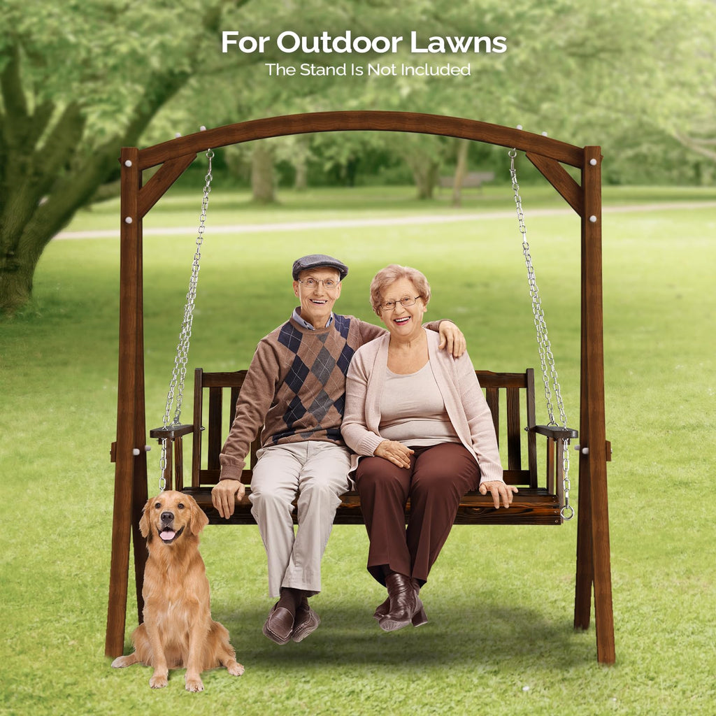 VINGLI Heavy Duty 880 LBS 5 FT Patio Wooden Porch Swing Outdoor with Upgraded Adjustable Chains, Outdoor Hanging Swing Bench for Garden, Yard, Balcony (5 FT, Brown)