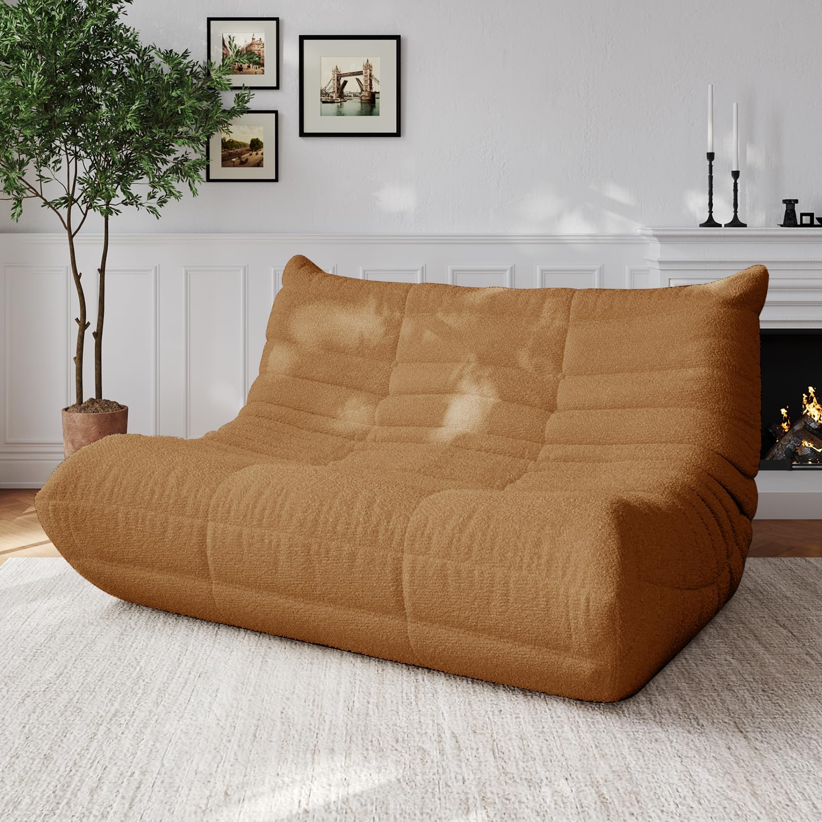 Adults Bean Bag Chairs Lazy Floor Sofa Togo Couch Comfy Memory Foam Reading Chair Teddy Fleece BeanBag for Living Room Bedroom Dorm Office Gaming Room, Green, 1 Seater