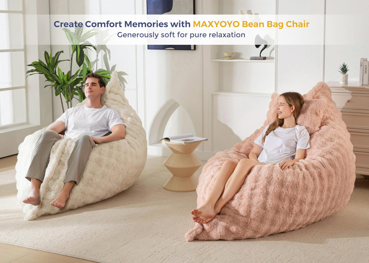 MAXYOYO Giant Bean Bag Chair with Pillow, 3 in 1 Convertible Bean Bag Chair for Adults with Washable Cover, Removable Floor Cushion Stuffed Floor Lounger for Living Room Bedroom, Pink, Full