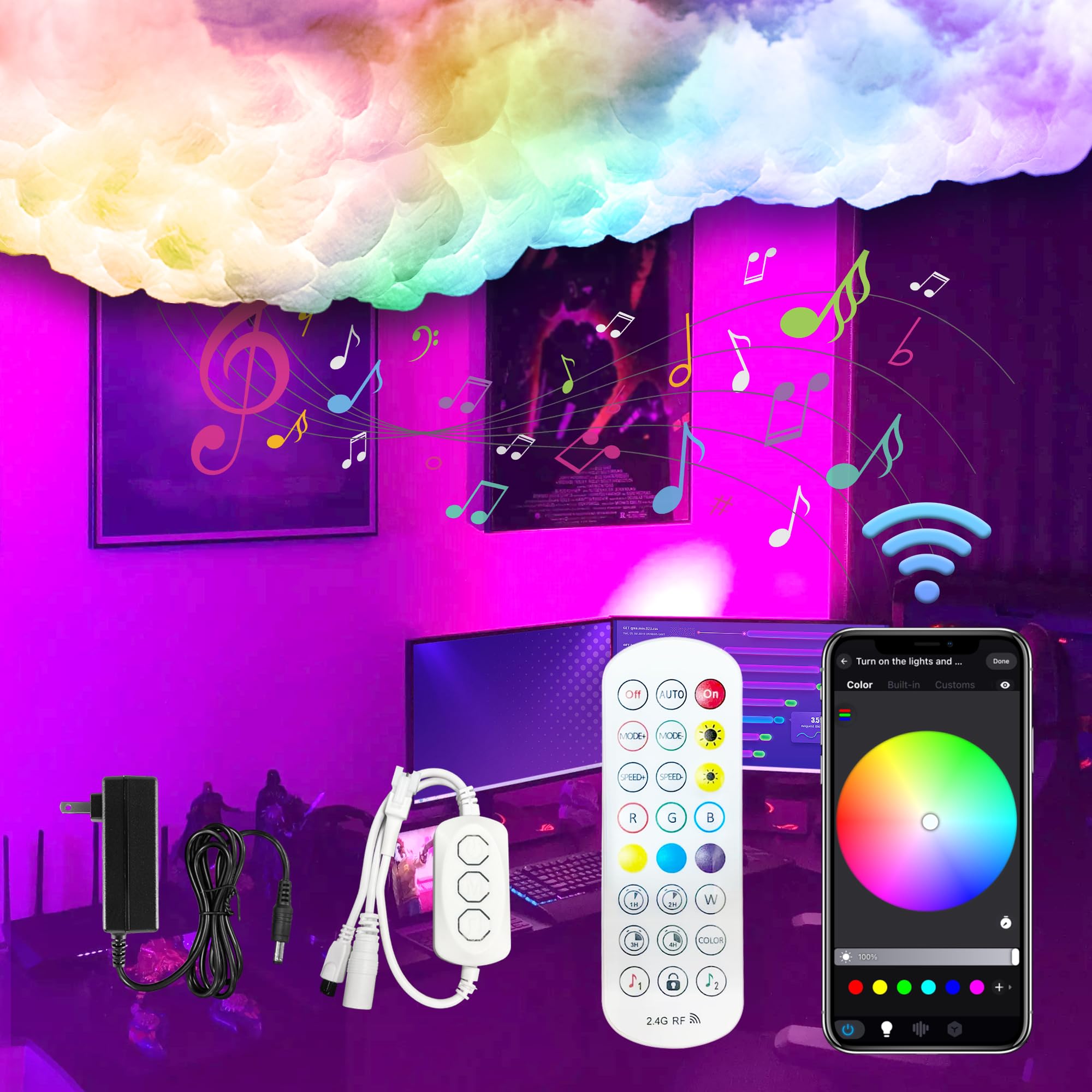 3D Thundercloud Ceiling Light, DIY Lightning Effects, RGB Color Changing, Music Sync, Smart APP Control, for Bedroom, Gaming Room, Home Theater, Kids Room, 16.4FT